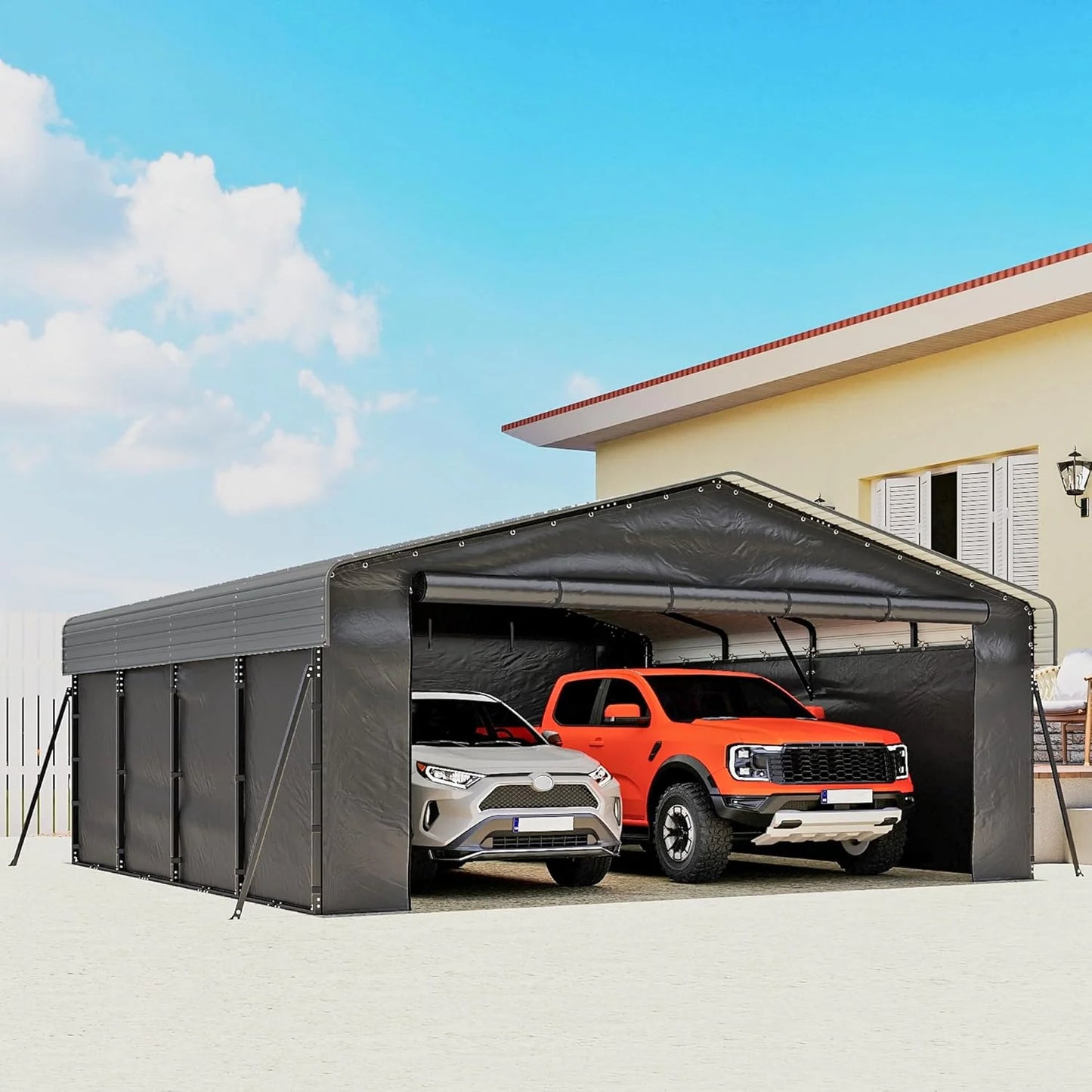 10'x15' Heavy Duty Metal Carport, Outdoor Garage Car Shelter Shade with Heavier Frame