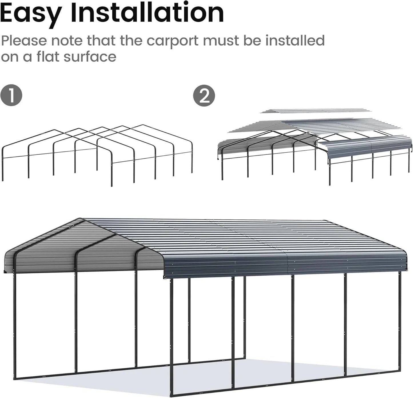 10'x15' Heavy Duty Metal Carport, Outdoor Garage Car Shelter Shade with Heavier Frame