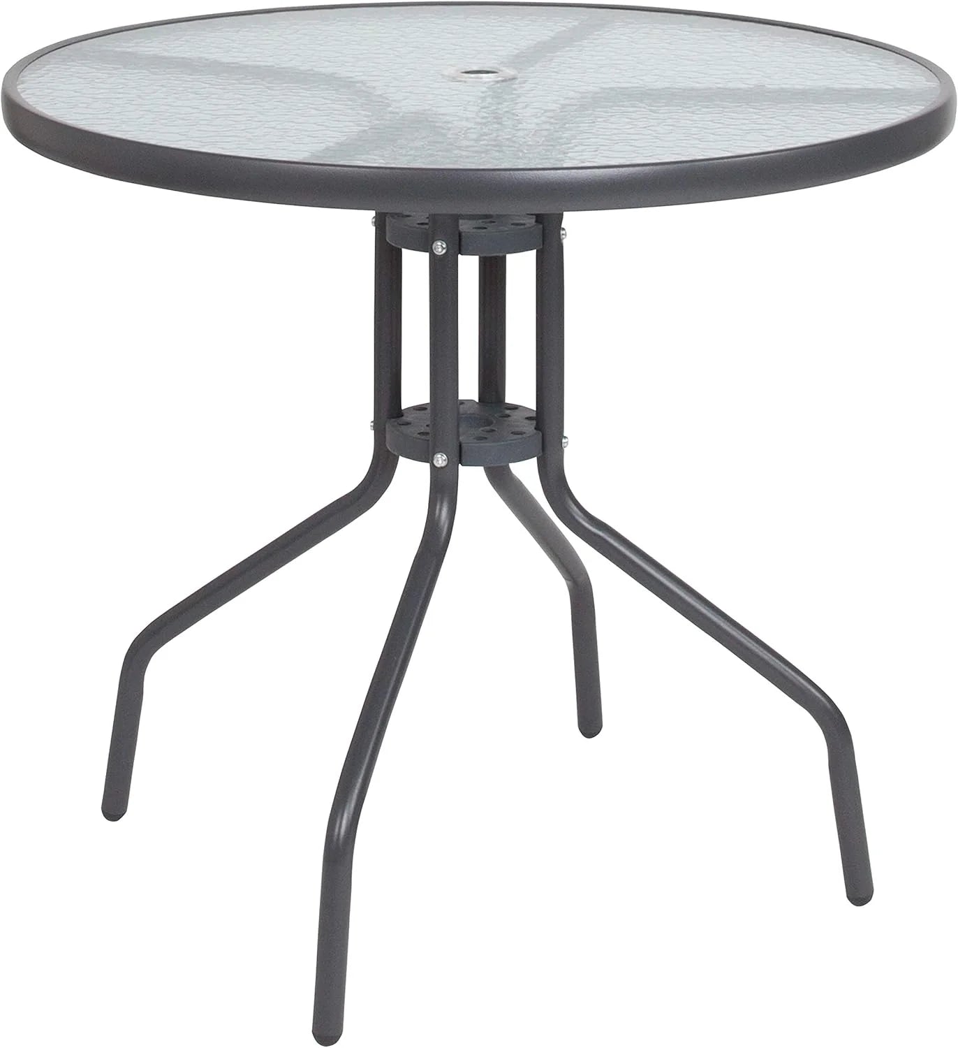 EMMA + OLIVER 6 Piece Brown Patio Garden Set with Umbrella Table and Set of 4 Folding Chairs