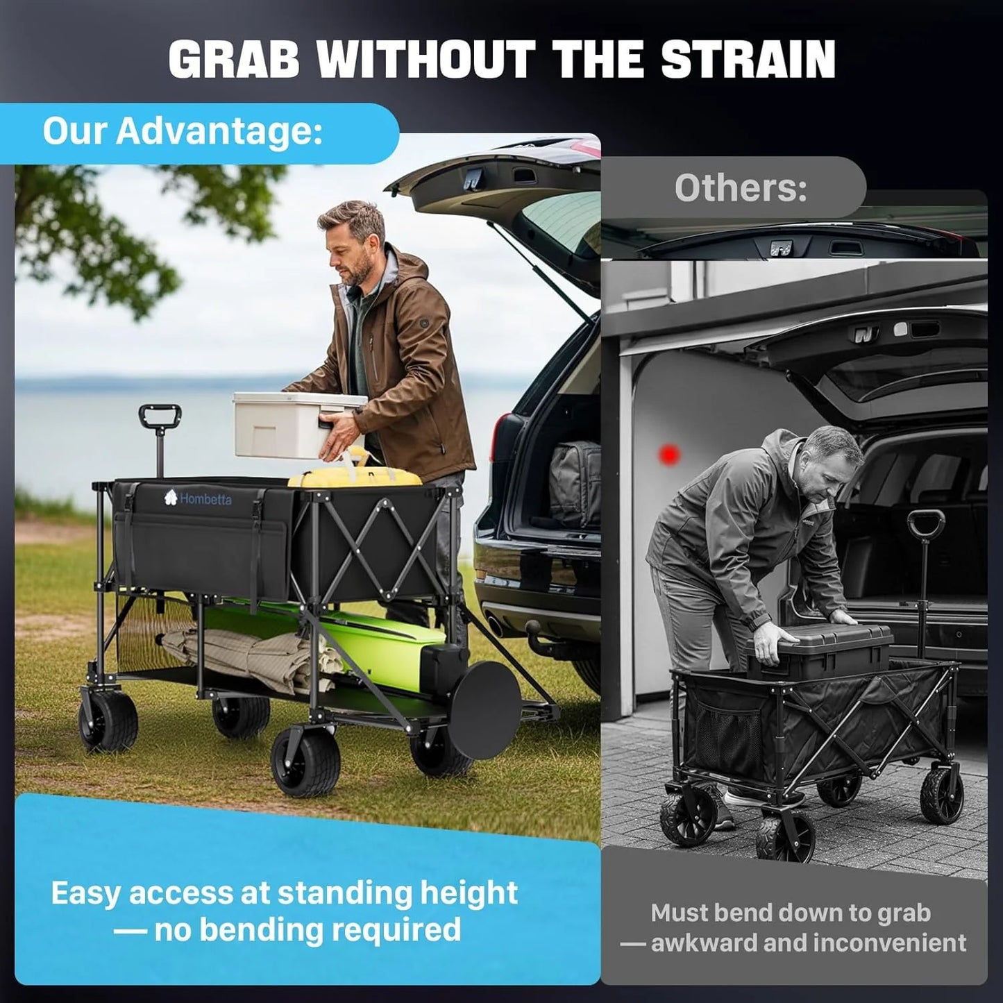 48" Extra Large Folding Travel Cart, 560 lb Capacity, 350 L Heavy Duty Utility Cart with Brakes and All-Terrain Wheels