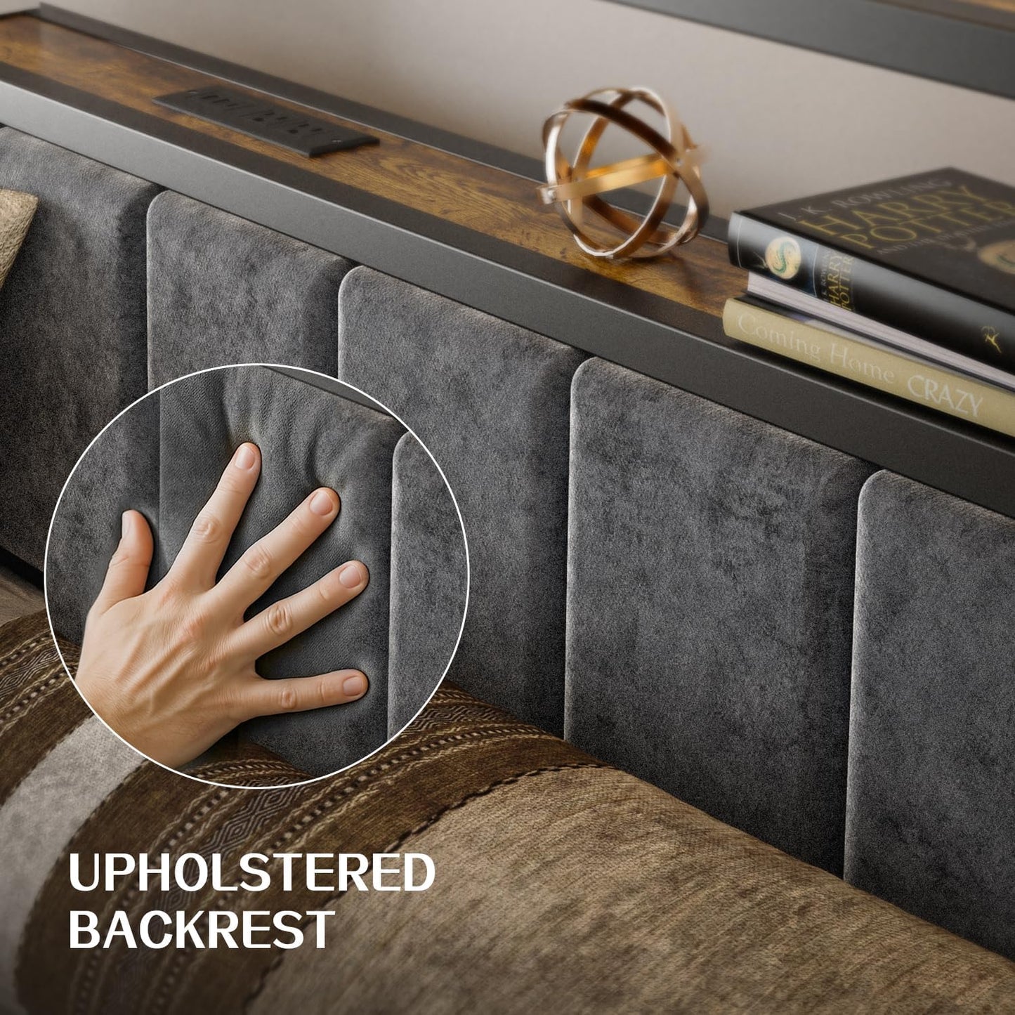 Queen Size Bed Frame with 2-Tier Storage Shelves Headboard, Platform Bed with Charging Station, LED Lights No Box Spring Needed Noise Free