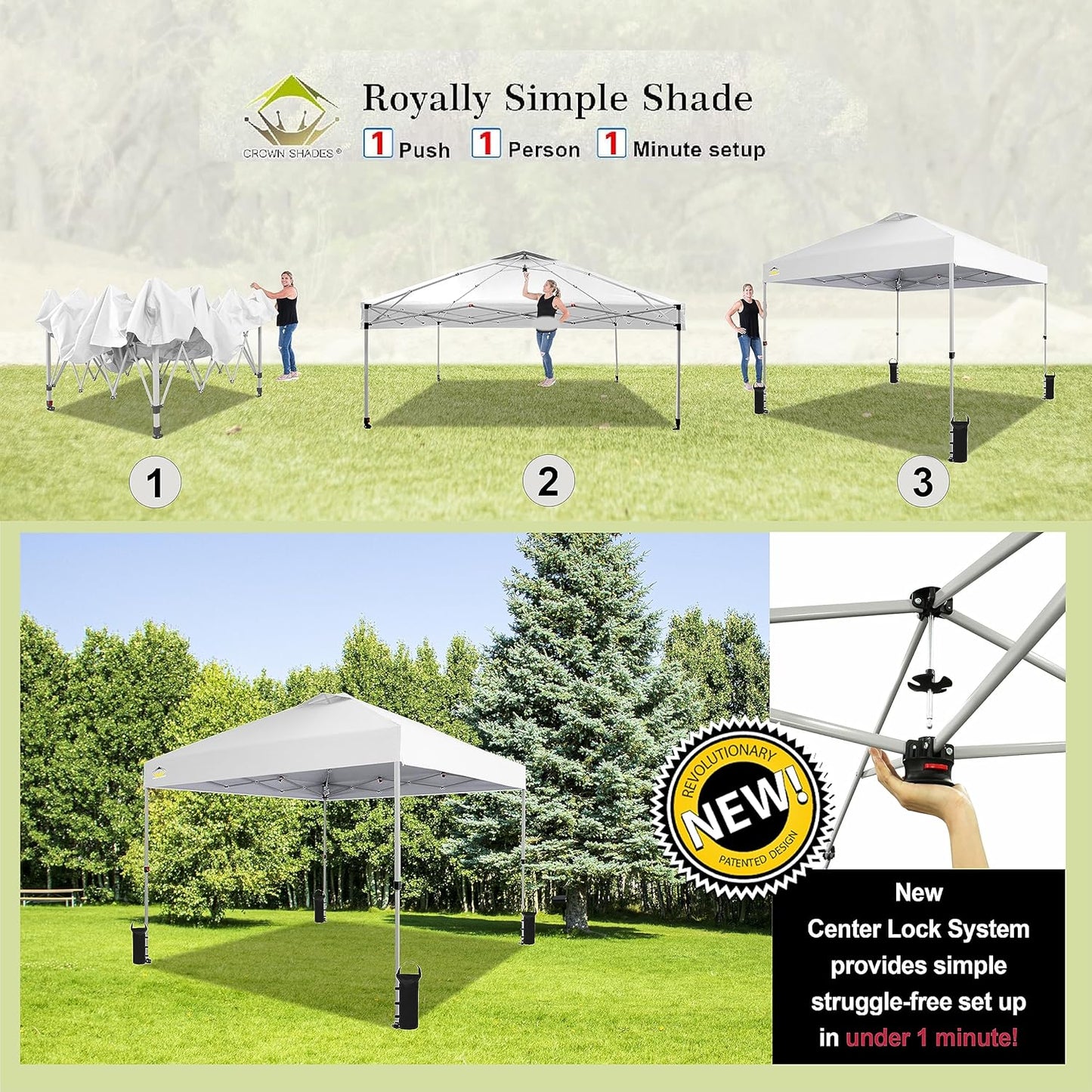 10x10 Pop-Up Awning - One-Click Installation Beach Tent - Outdoor Sunshade Silver Coated Top, 3 Heights and 4 Sand Pockets