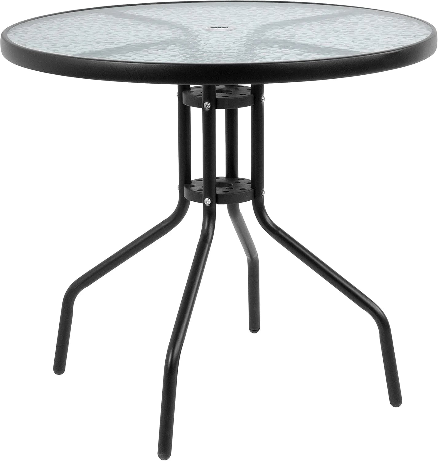 EMMA + OLIVER 6 Piece Brown Patio Garden Set with Umbrella Table and Set of 4 Folding Chairs