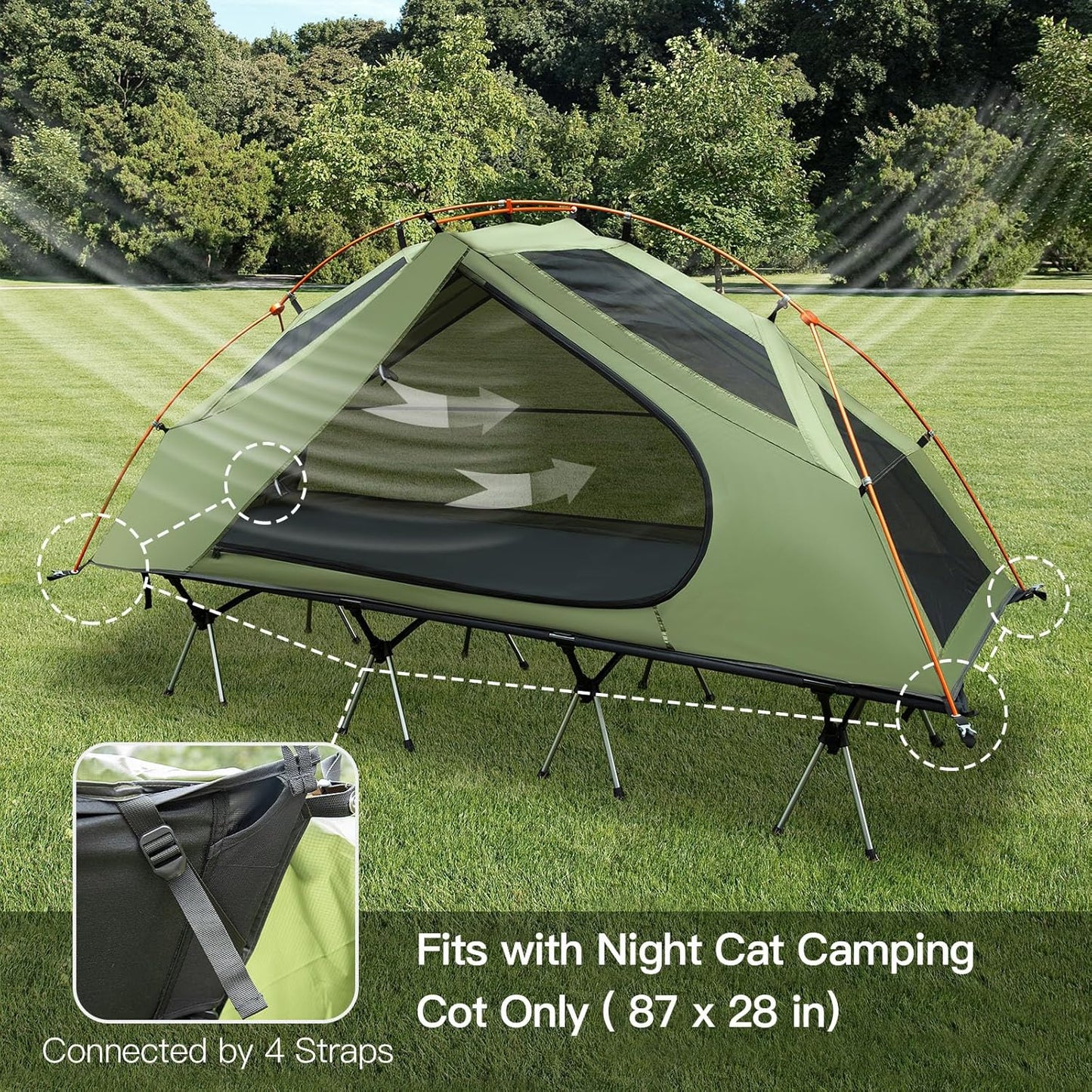 Camping Cot Tent - Waterproof 1-Person Off-Ground Combo Cot Bed for Adults Portable Easy Set-up Tent