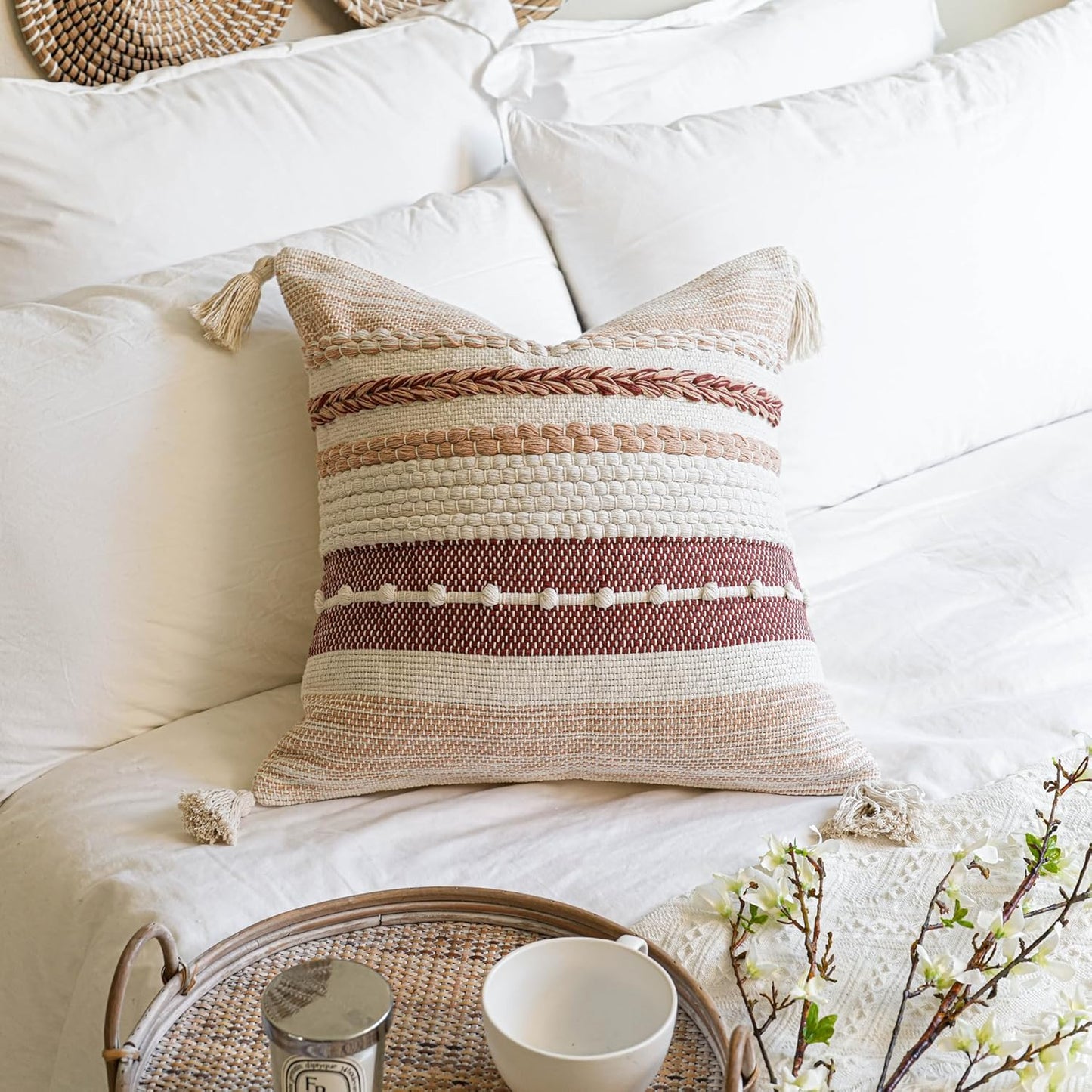 Blue Boho Decorative Throw Pillow Cover 20x20