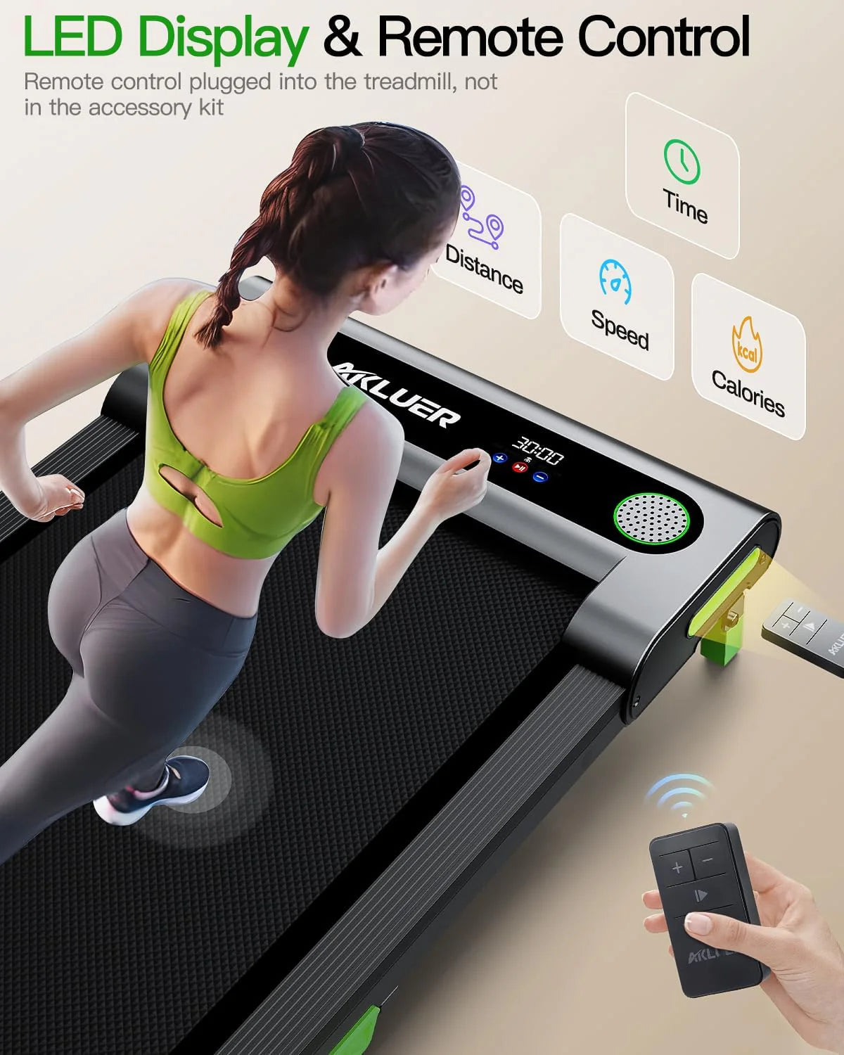 Akluer Inclined Home Treadmill 2.5 HP Small Under-Desk Treadmill with Remote Control and LED Display