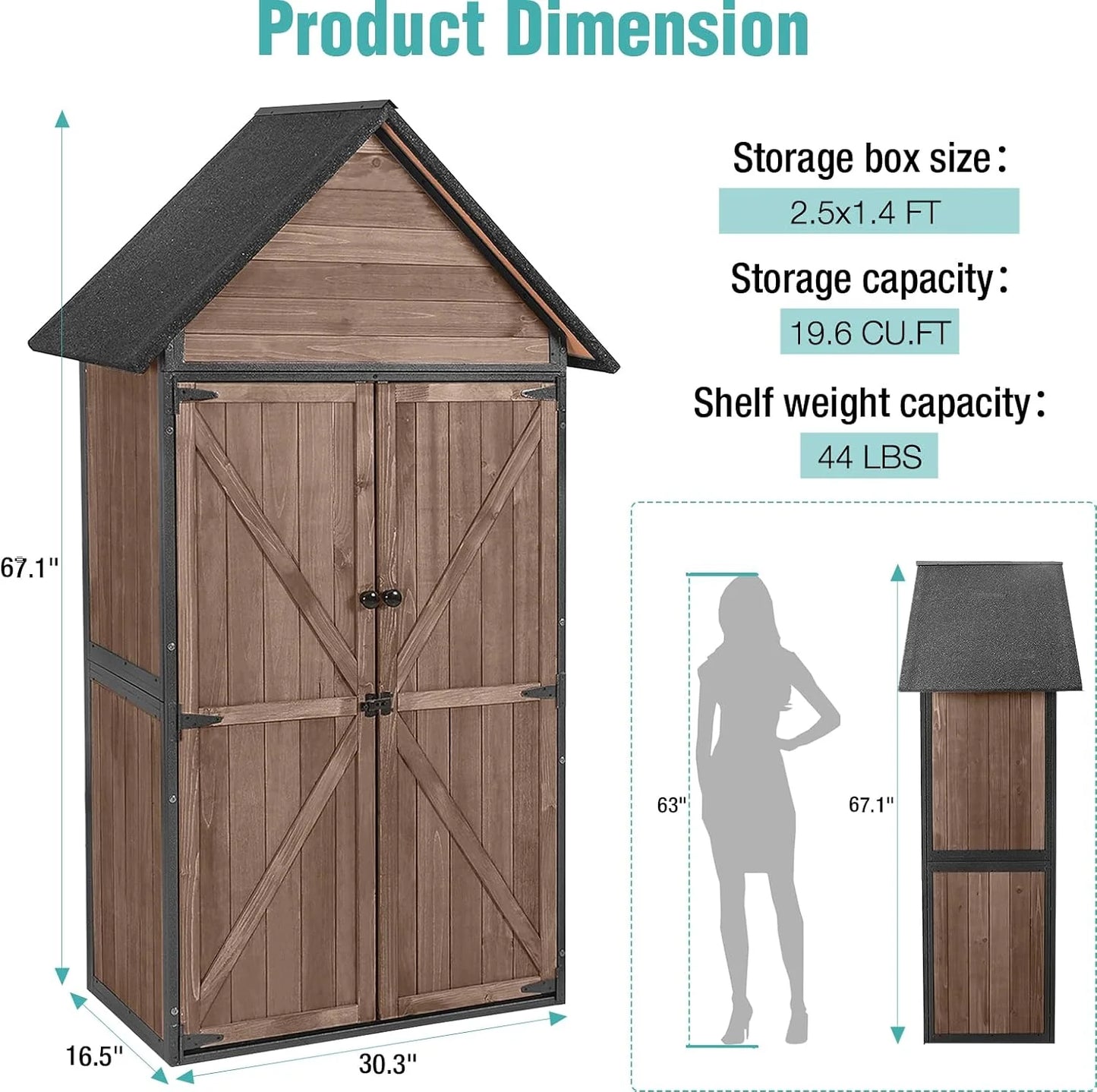Sheds Outdoor Storage Garden Shed with Metal Frame Structure and Adjustable Shelves Large Capacity Storage Tool Cabinet Box for Backyard Garden Patio Lawn (Brown)