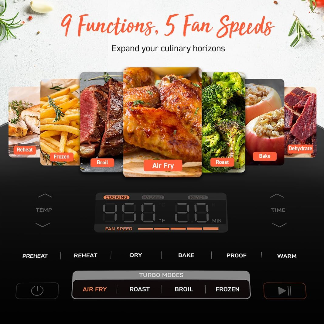 COSORI Air Fryer 9-in-1, Compact & Large 6-Qt, Fast Turbo Modes, 90–450°F Precise Heat for Even Results, Up to 95% Less Oil*, Roast, Bake, Dry, Reheat, Frozen, Broil, Proof, 120V, TurboBlaze, Grey