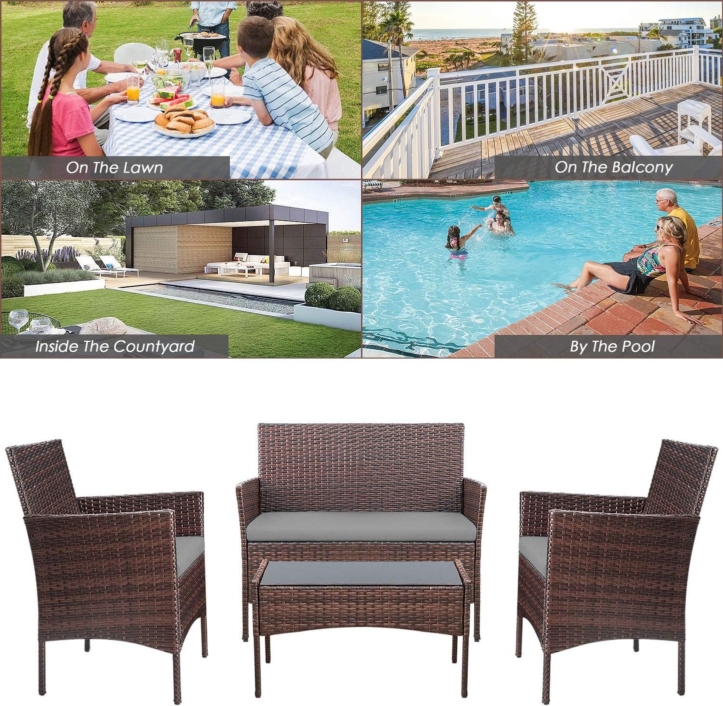 4 piece outdoor patio furniture set rattan chair wicker set