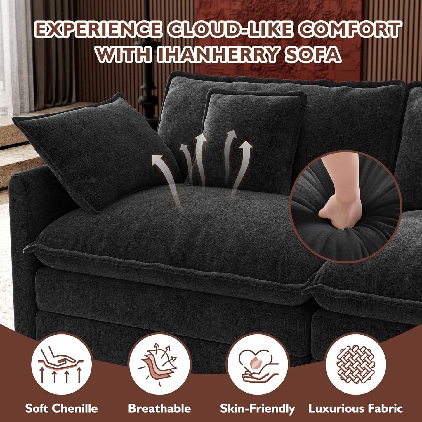 ihanherry 146-inch U-shaped modern sofa modular area cloud sofa