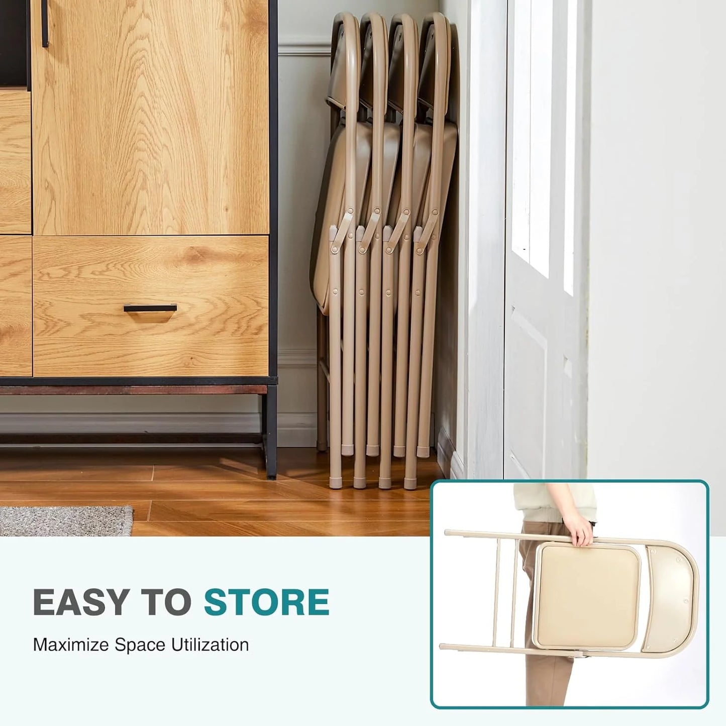 DUMOS 2 Pack Leather Padded Folding Chair, Indoor Outdoor Portable Stackable Commercial Seat