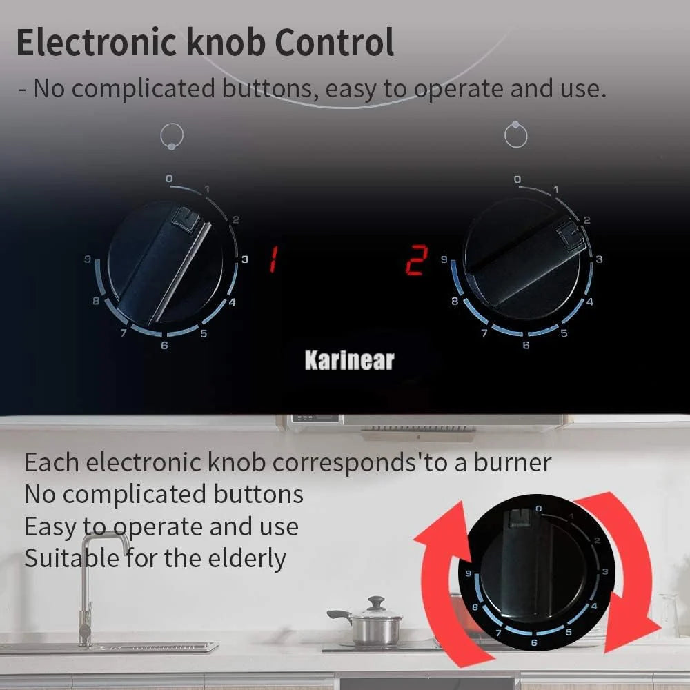 Karinear 30 Inch Electric Cooktop 4 Burners, Knob Control Built-in Ceramic Cooktop, 30" Radiant Electric Stove Top with Glass Protection Metal Frame,Hot Surface Indicator, 220-240v, Hard Wire, No Plug