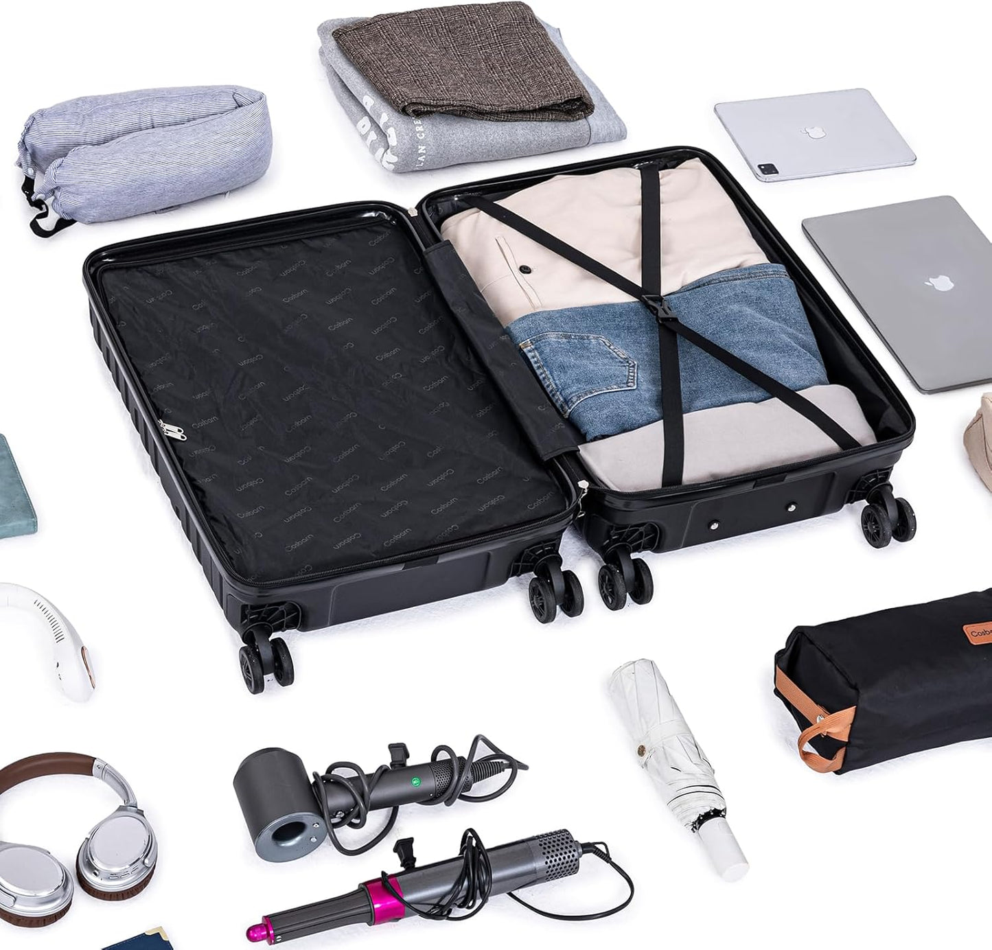 5-piece luggage set with wheels, ABS hardshell suitcase with spinner wheels