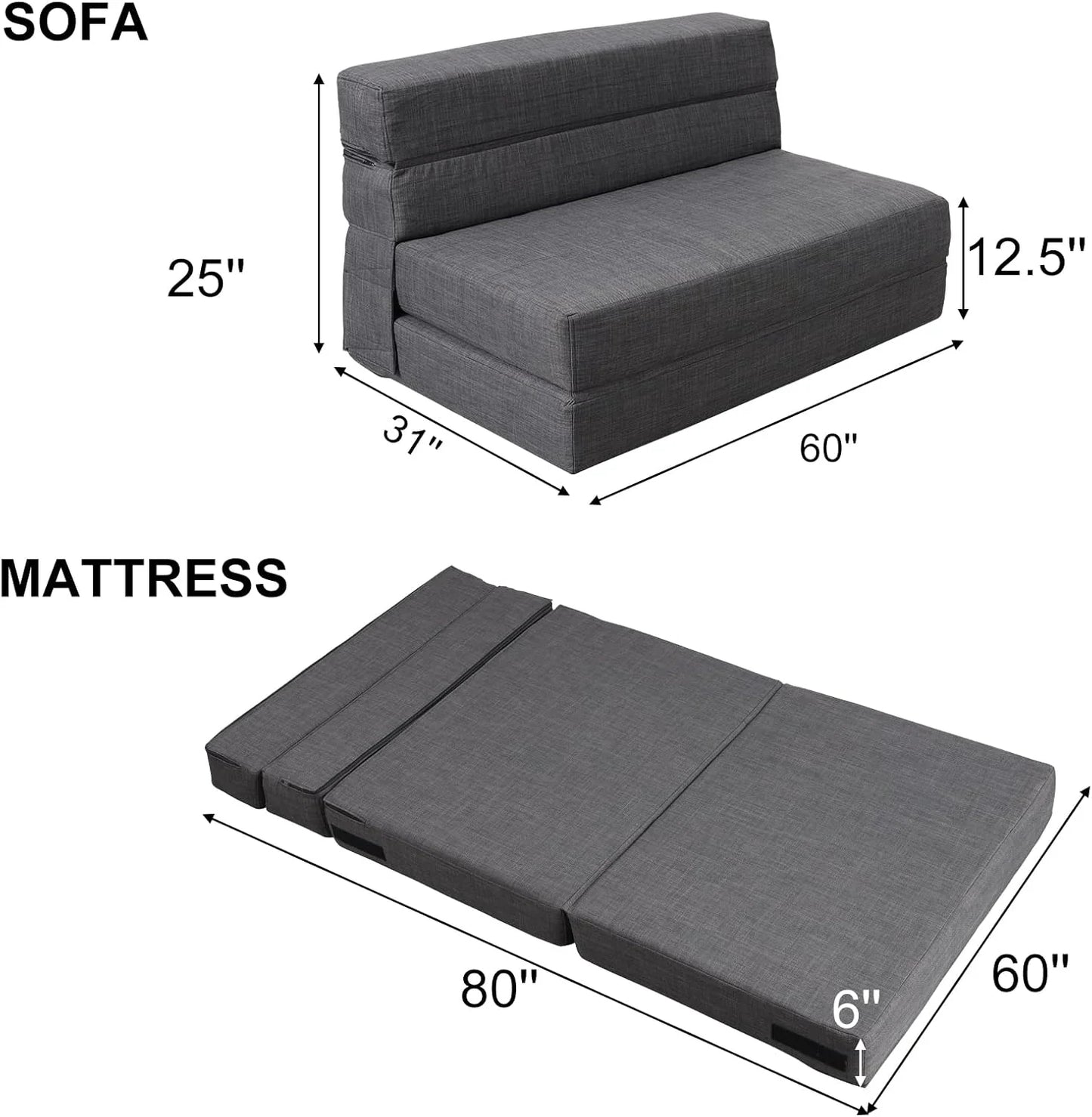 60 inch pull out sofa bed, memory foam sofa with 2 pillows, futon bed, guest bed and pull out sofa,