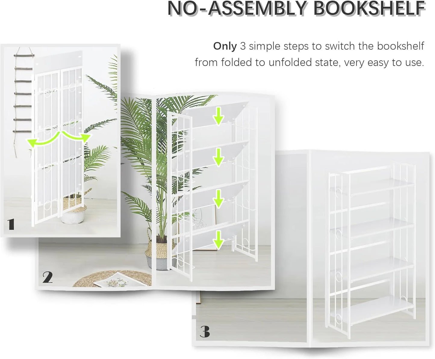5 Tiers No Assembly Book Shelves 51.2" H Folding Bookshelf Bookcase