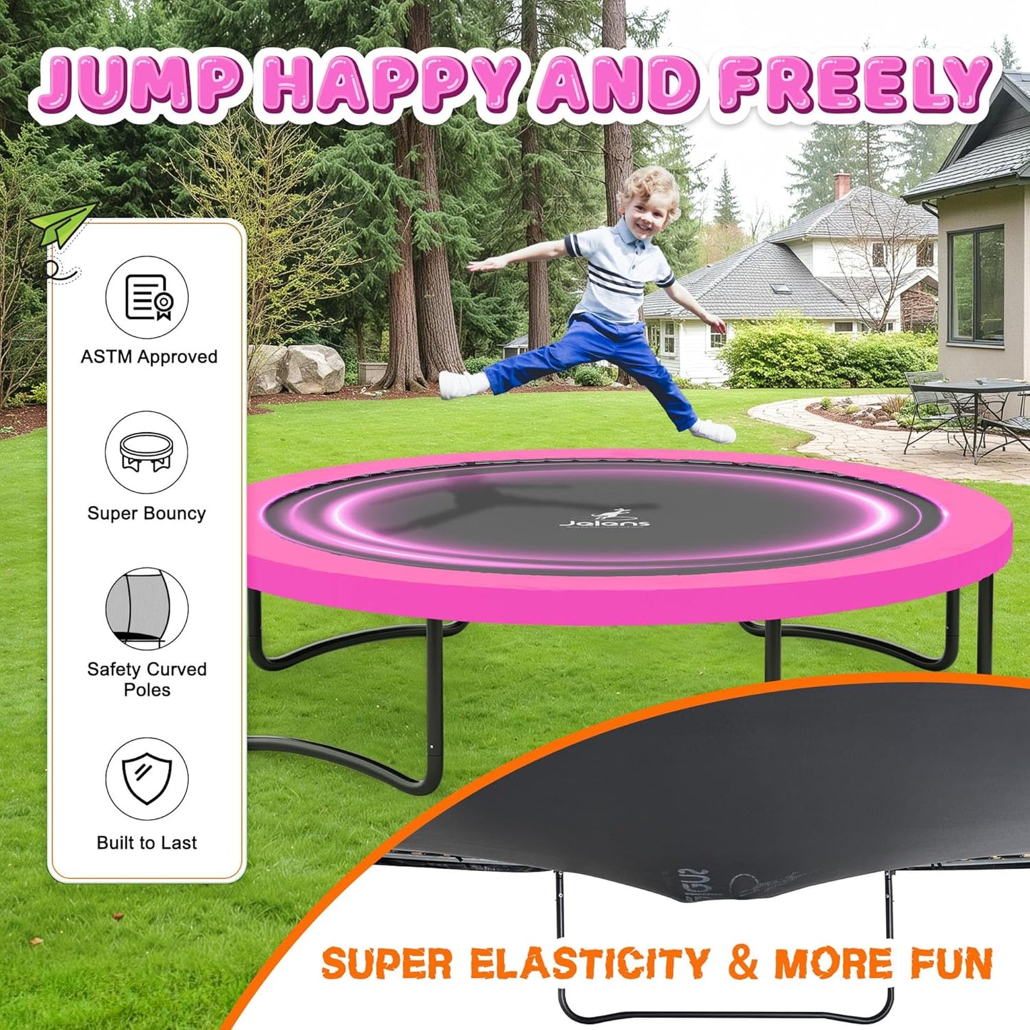 Trampoline 8FT 10FT 12FT 14FT 16FT, Recreational Trampolines with Enclosure Net and Ladder, Outdoor Anti-Rust Trampolines for Kids and Adults, ASTM Approved