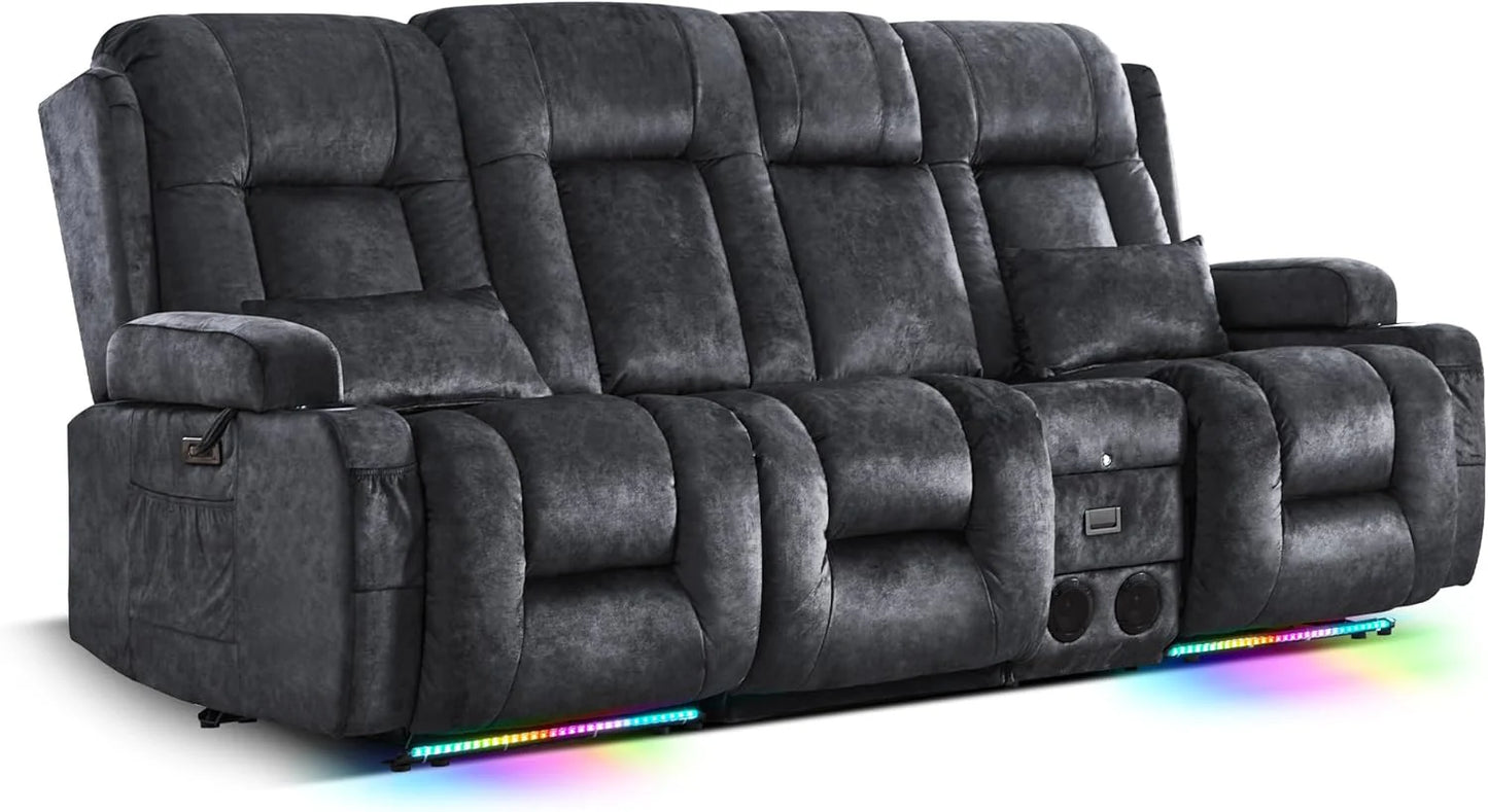 TUNYI Power Loveseat Recliner Sofa with Massage & Heat Home Theater Seating with Console Electric Recliner RV Sofa with USB/Outlet/Storage/Side Pocket/LED Light/Speaker (Brown, Loveseat)