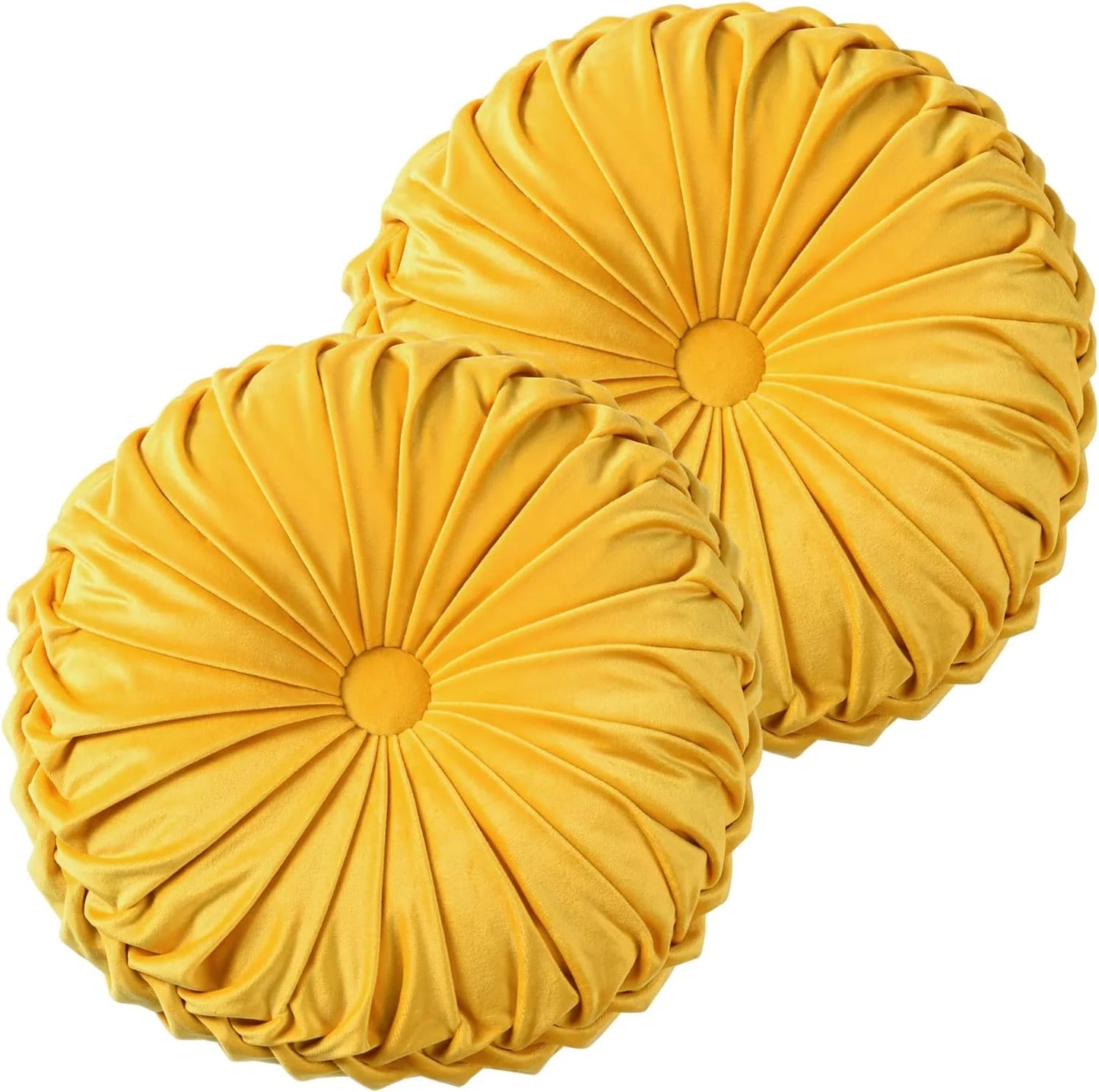 Set of 2 Decorative Round Pleated Throw Pillows
