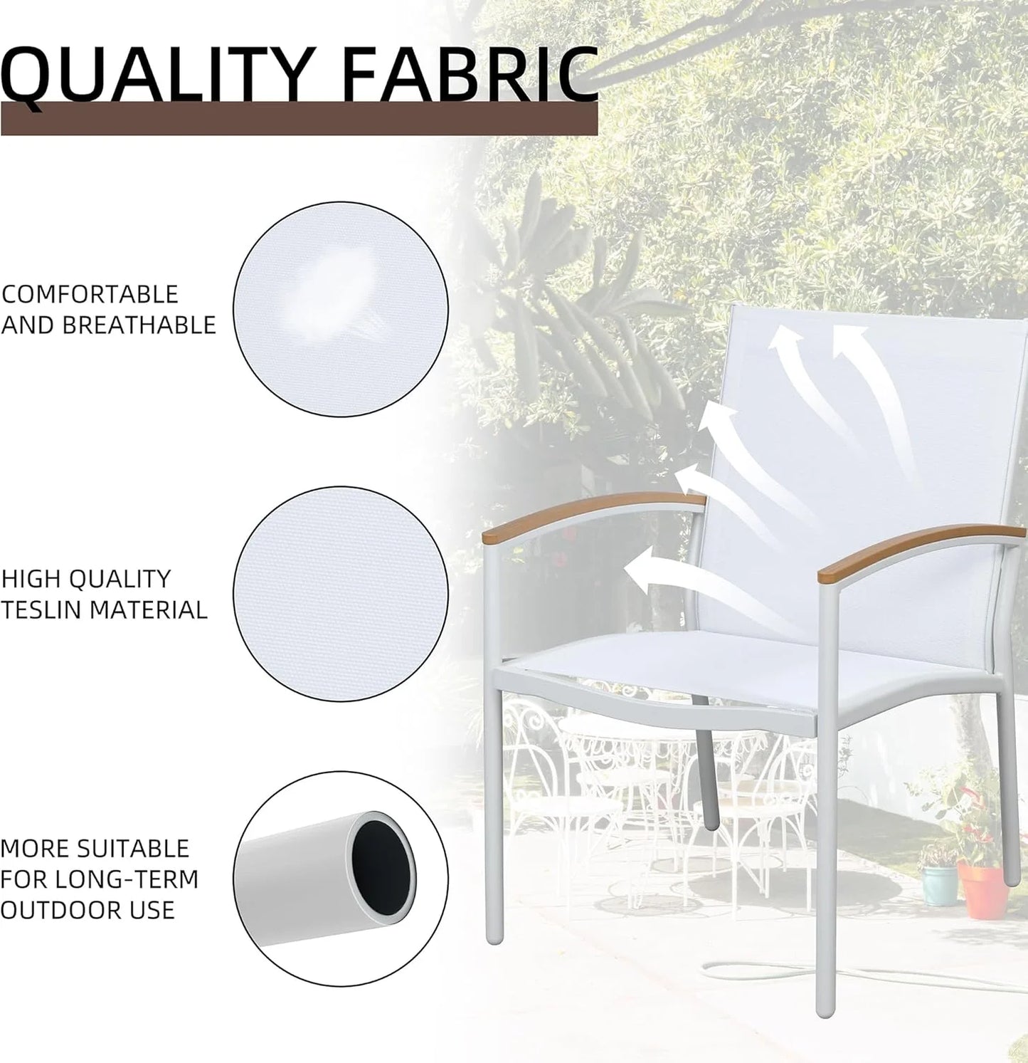 Shintenchi 3 Pieces Patio Bistro Sets, Outdoor Textilene Fabric Conversation Bistro Set, Textilene Fabric Front Porch Chairs Small Patio Furniture Set with Table for Lawn,Garden,Balcony (Black)