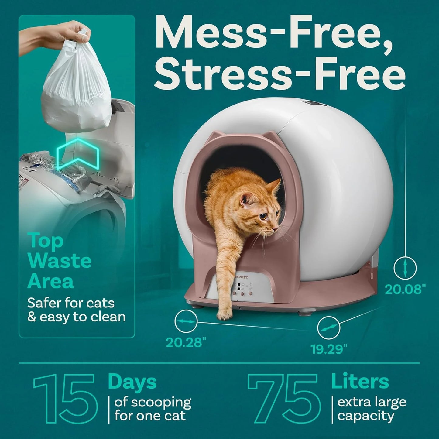 Self Cleaning Litter Box with Auto Safety Sensors for Multiple Cats - Automatic Cat Litter Box Self-Cleaning - Covered Odor Removal with APP Control - Compatible On All WiFi