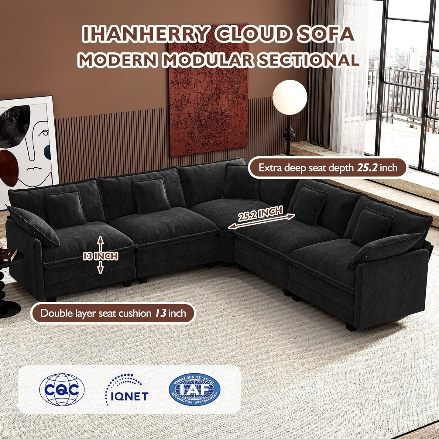 ihanherry 146-inch U-shaped modern sofa modular area cloud sofa