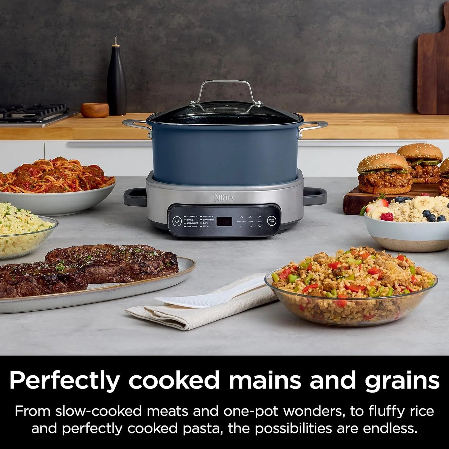 Ninja Slow Cookers 8.5-Quart Multi-Cooker with Dutch oven, steamer, glass lid with integrated spoon, nonstick and oven-safe pot
