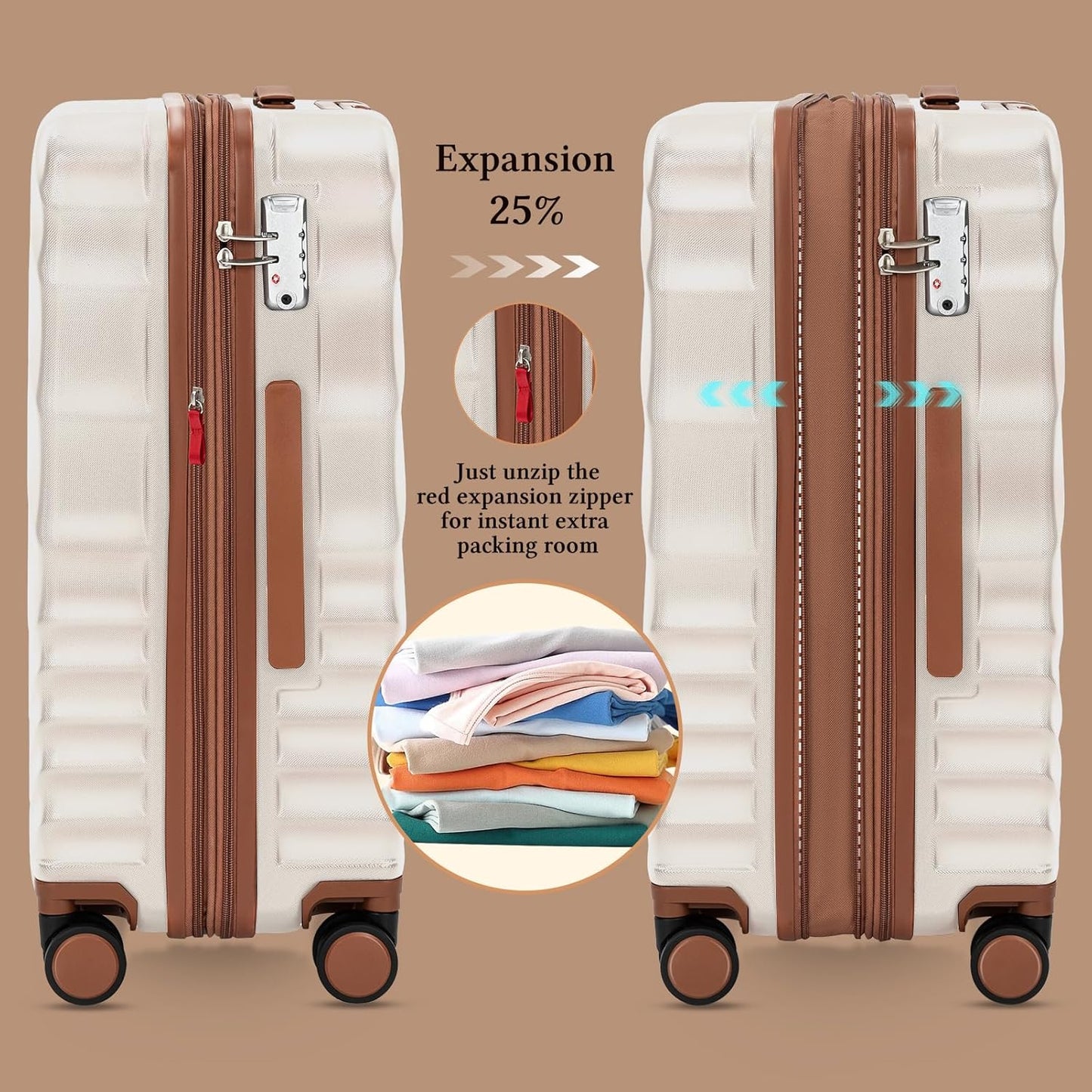 5 piece luggage set expandable suitcase 22x14x9 aviation certified durable waterproof travel set