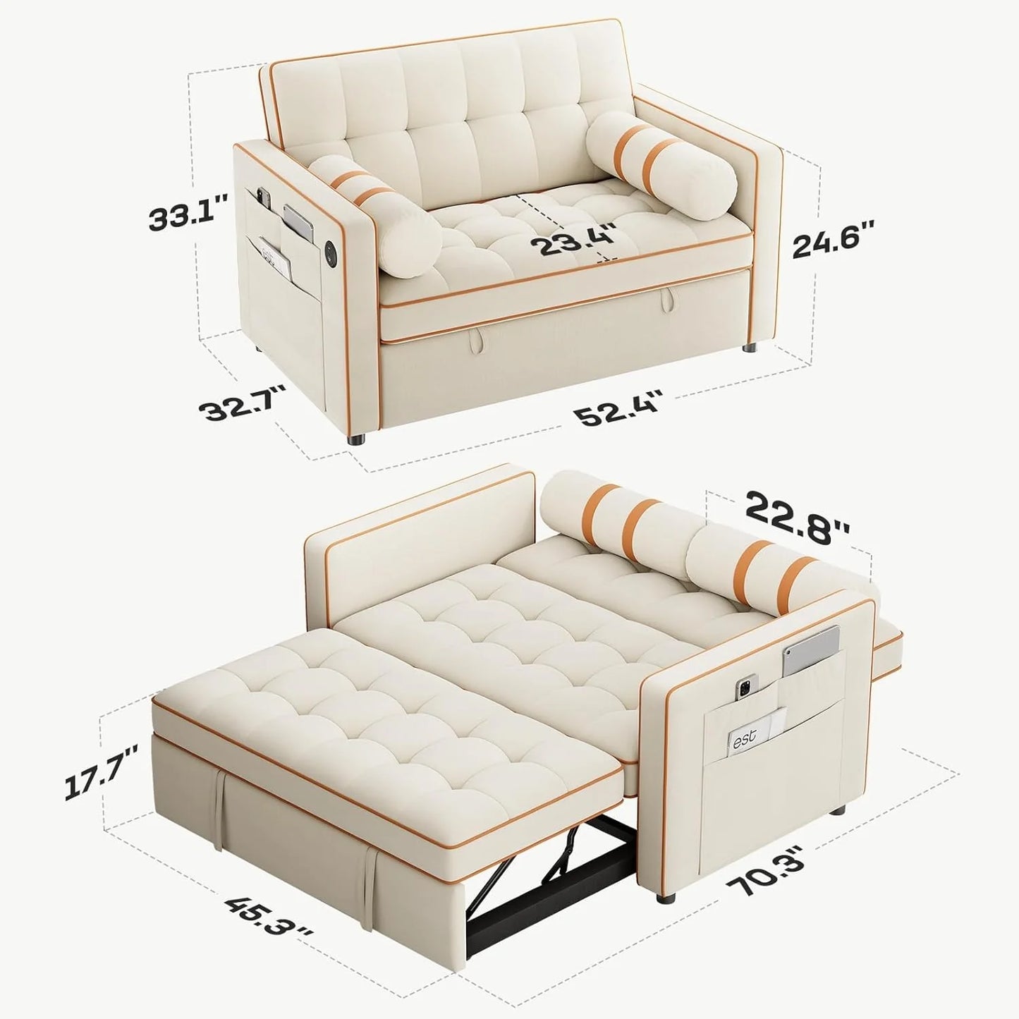 Sofa Bed 3-in-1 Convertible Sleeper Sofa
