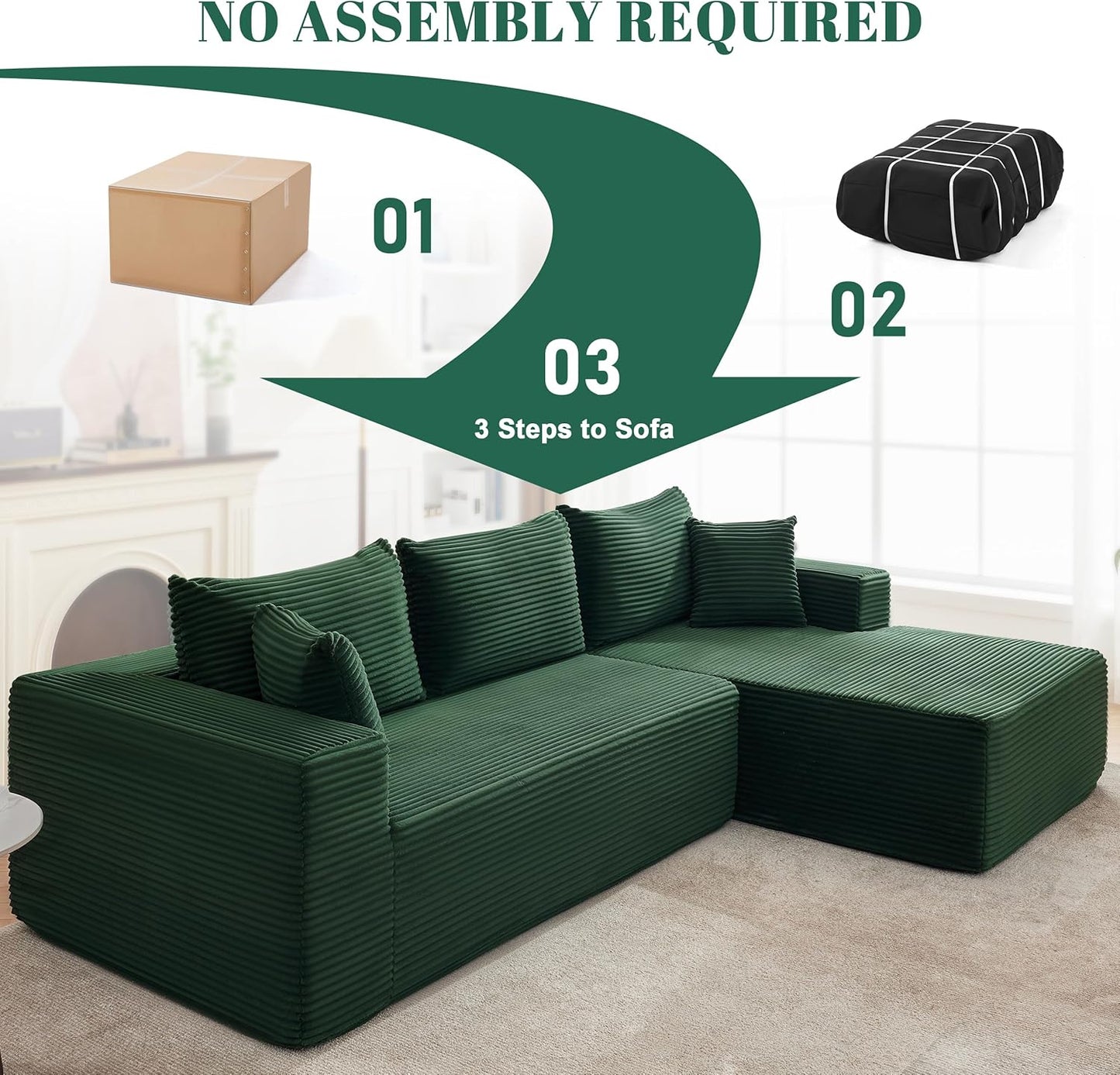 110-inch cloud sofa, boneless sofa in the living room, modular sofa with deep seats