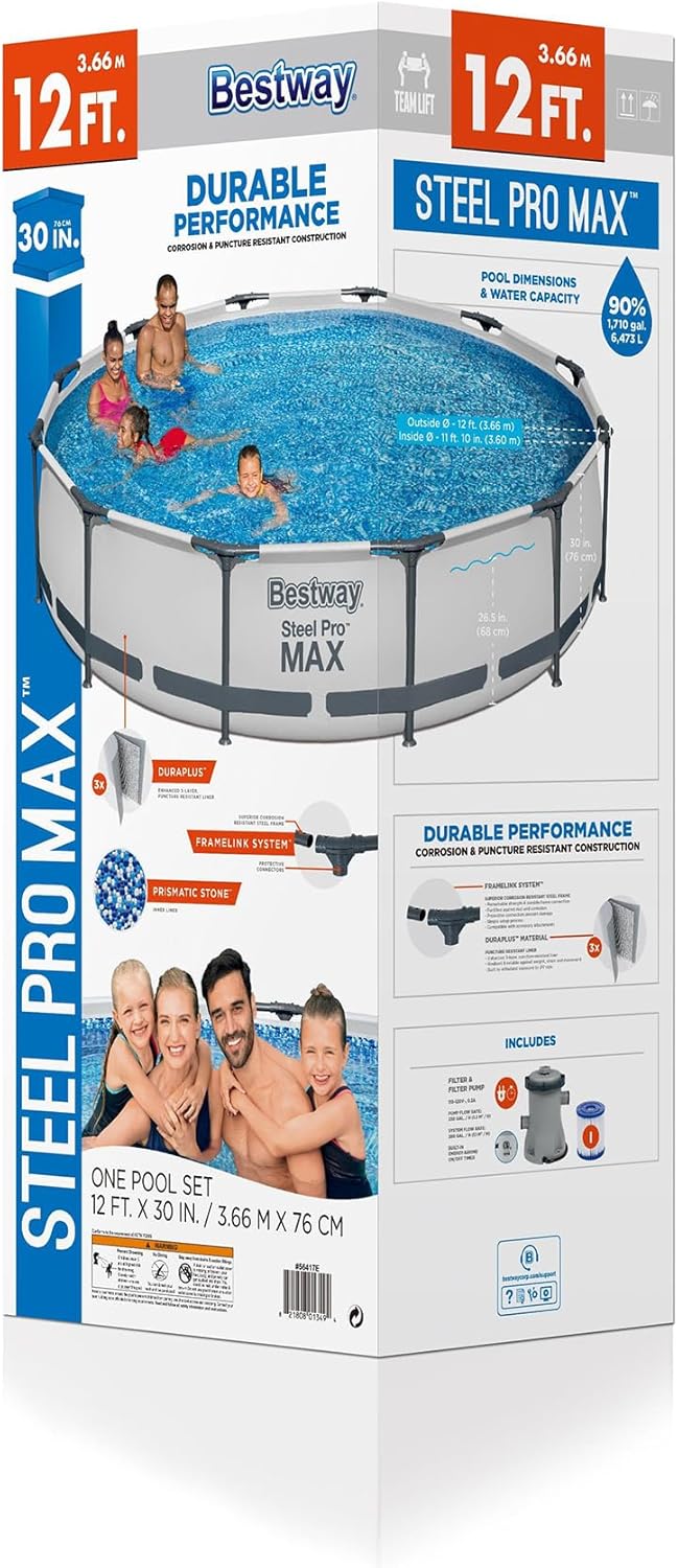 Steel Pro MAX 10 Foot x 30 Inch Round Metal Frame Above Ground Outdoor Backyard Swimming Pool Set with 330 GPH Filter Pump