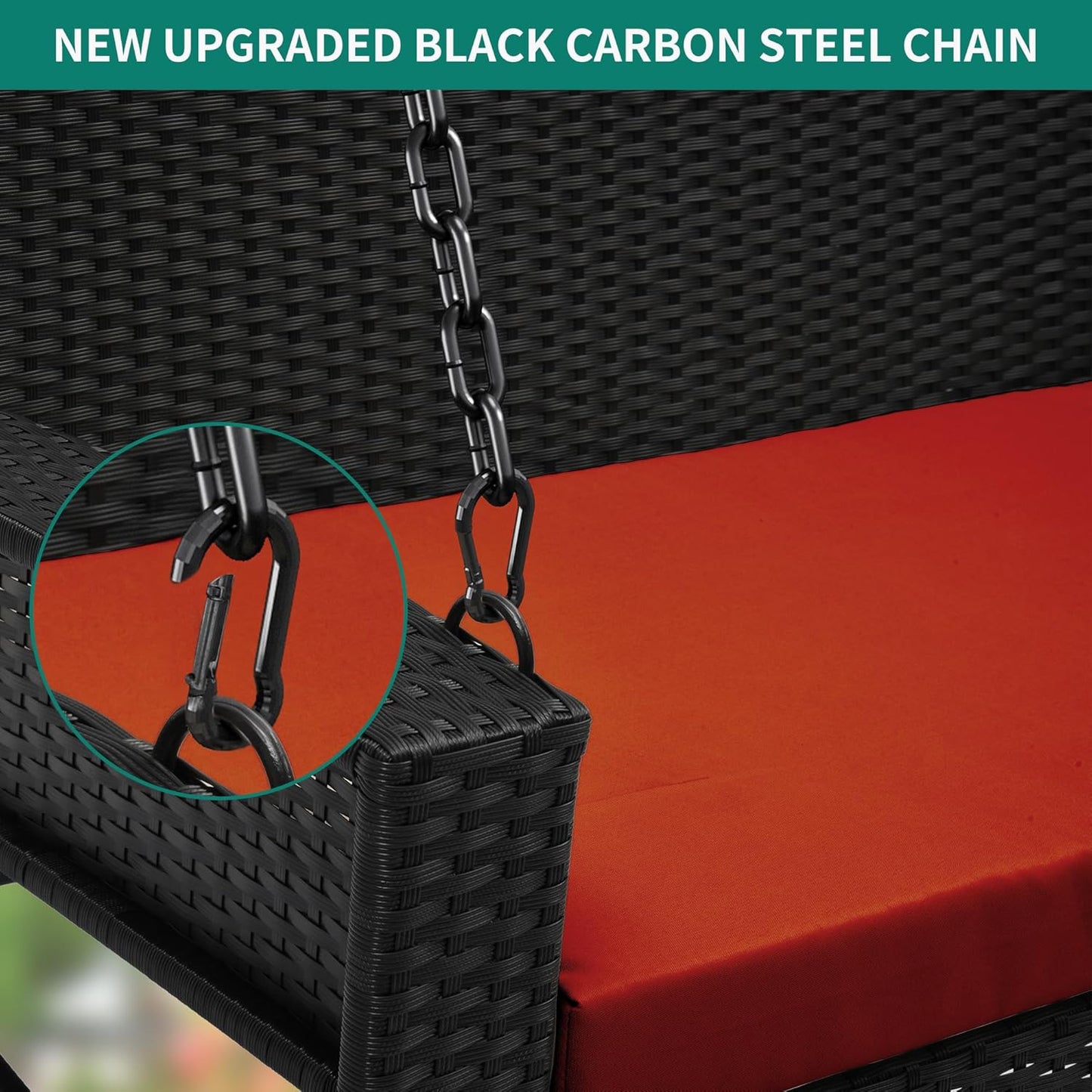 YITAHOME Hanging Porch Swing Chair Sits 3 People, Wicker Outdoor Swing Bench, Patio Lounge Chair, 1 Seating Cushion and 3 Back Cushions, w/Removable Covers, for Garden, Balcony, Backyard, Brown