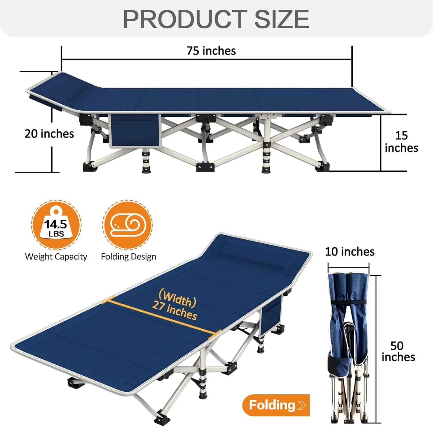 2-pack camping cots with mattresses, comfortable sleeping beds, adult camping cots, 2-person folding beds, heavy-duty sleeping beds