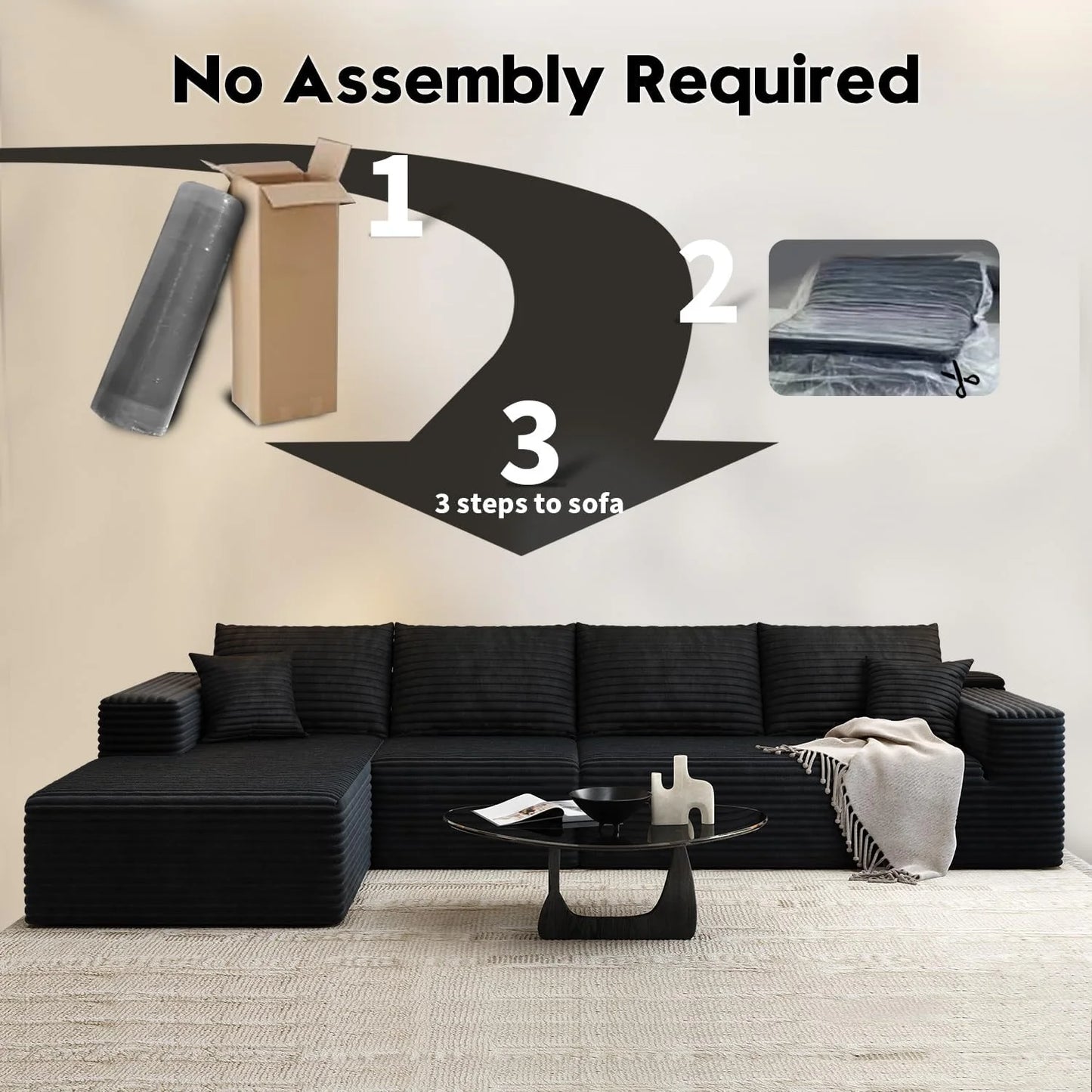 107.5" Cloud Modular Sectional Sofa Couch with L-Shape Chaise,Modern Minimalist Upholstered Couches