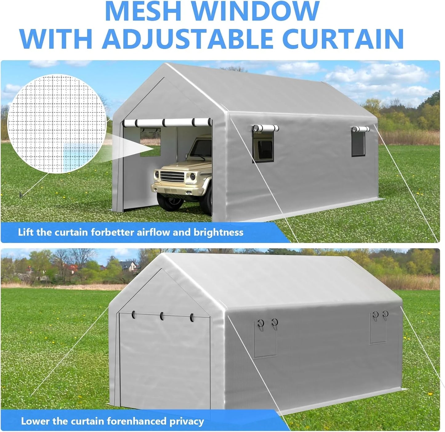 6x8 ft Heavy Duty Carport Tent Portable Garage with Removable Side Walls and Door Four Seasons Tarpaulin