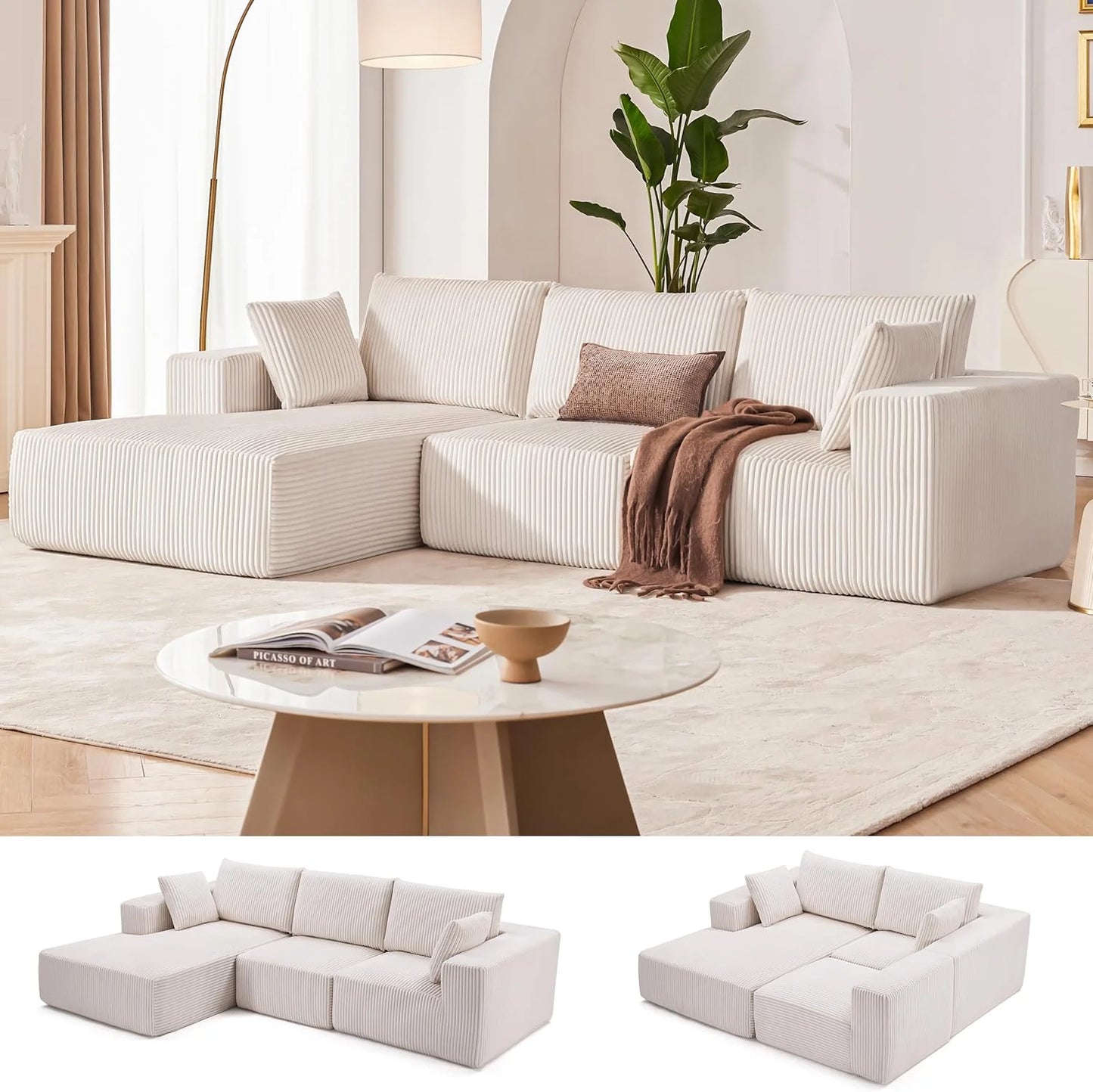 108-inch modular sofa, cloud modular sofa, with deep seat and reclining chair, upholstered sofa