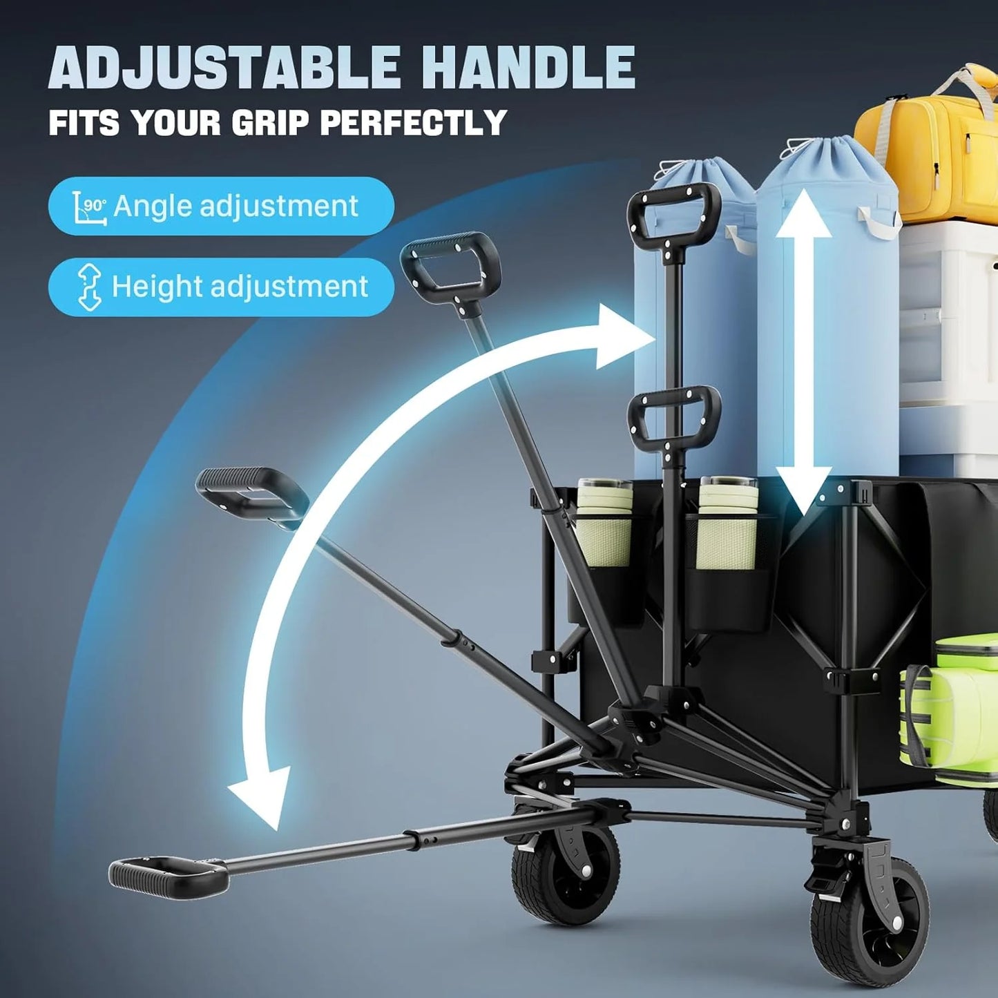 48" Extra Large Folding Travel Cart, 560 lb Capacity, 350 L Heavy Duty Utility Cart with Brakes and All-Terrain Wheels