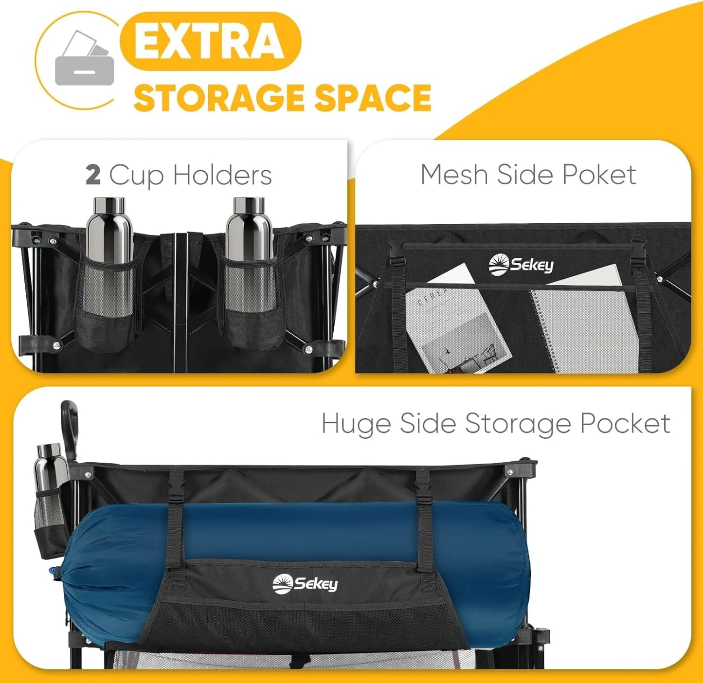 400L Large Capacity Folding Double Decker Wagon with Brakes, 50" Extra Long Extender Cart, 500lbs Heavy Duty Collapsible Wagons