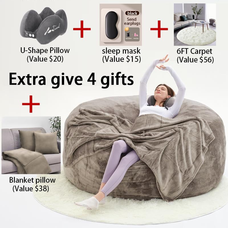 60" inch Oversized Bean Bag Sofa with Filling, Memory Sponge Bean Bag Chair