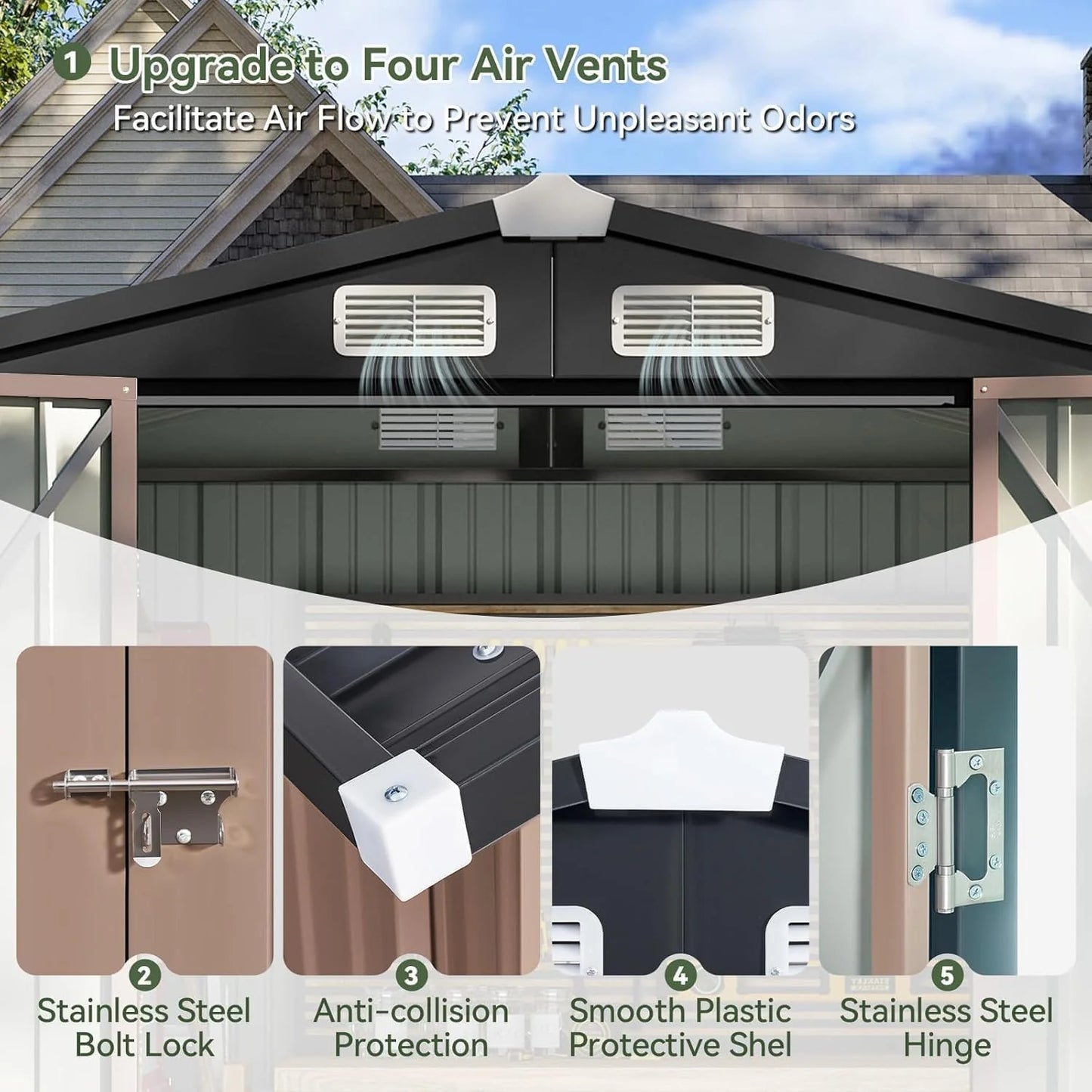 Aoxun 6.2x4 FT Shed Outdoor Storage Shed Metal Garden Shed with Lockable Doors & Slooping Roof Tool Shed Bike Shed for Backyard, Patio, Poolside (Brown)