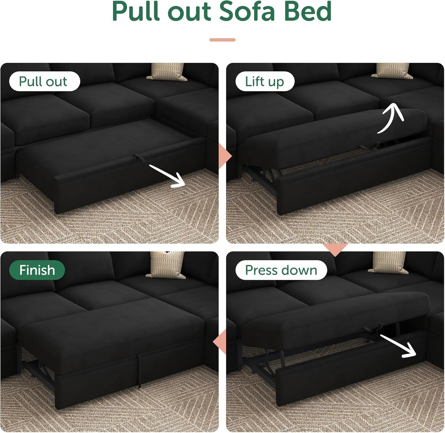 HONBAY Modular Sectional Sleeper Sofa with Pull Out Bed, L Shaped Couch with Storage Seat, Convertible Sectional Couches for Living Room