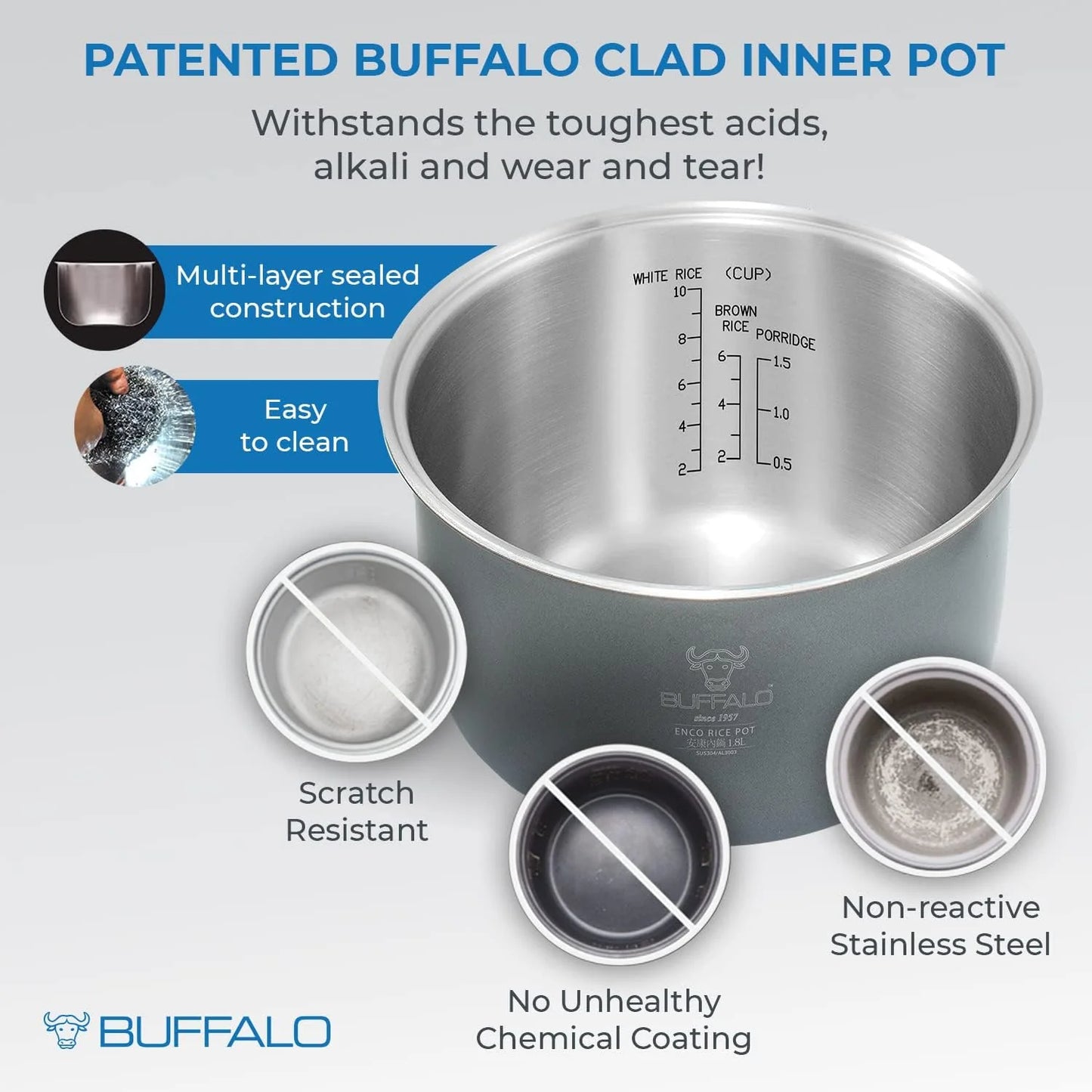 Buffalo Classic Rice Cooker with Composite Stainless Steel Inner Pot - Rice Cookers