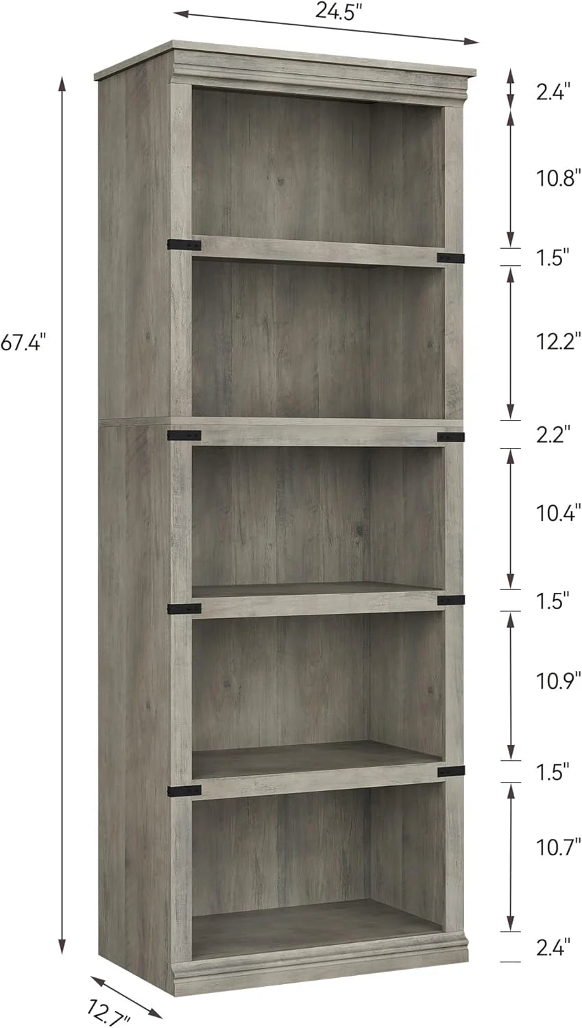 5 Tier Bookcase Farmhouse Book Shelf with Storage Open Display Bookshelves