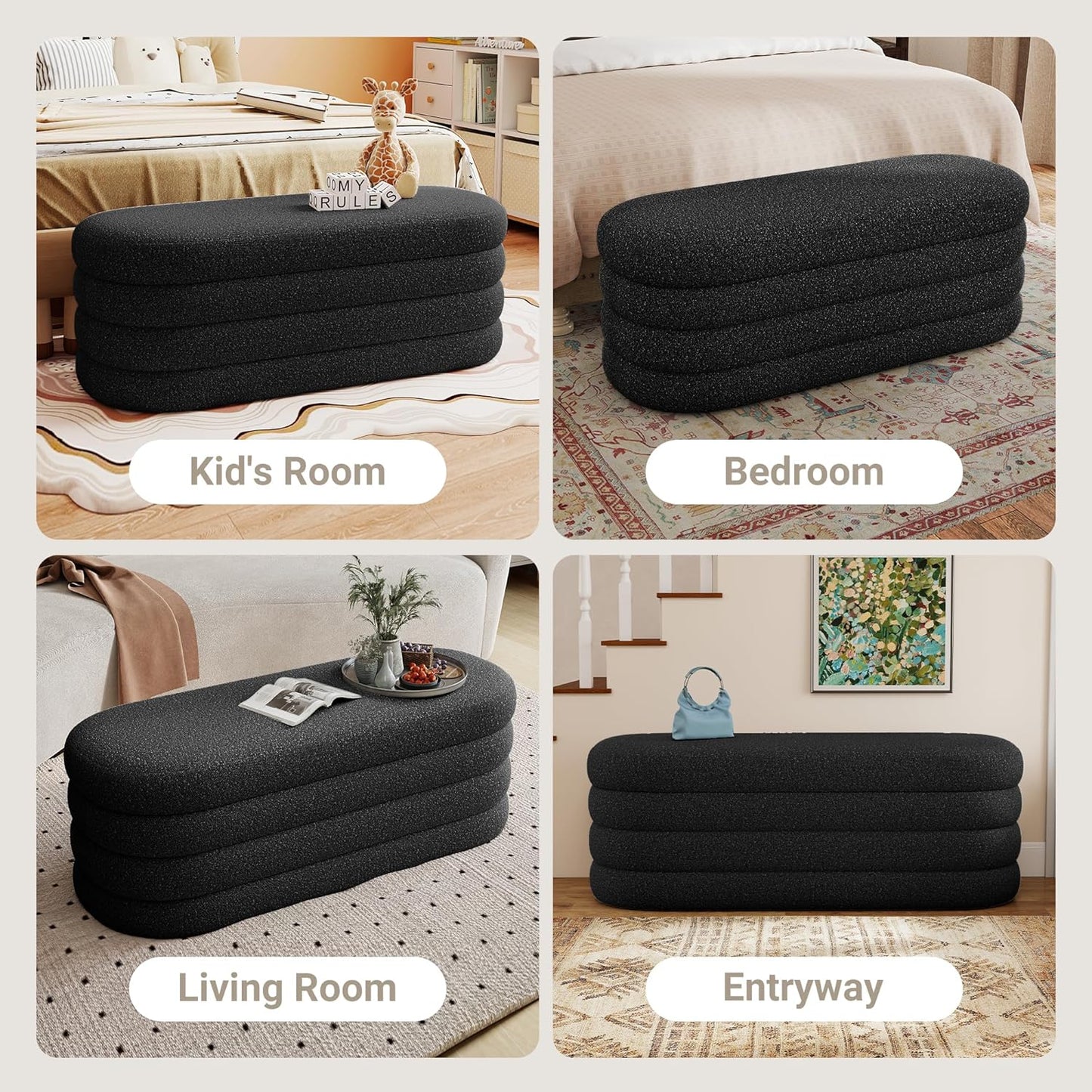 Storage Ottoman Bench 49.2 Inch Upholstered Fabric Storage Bench