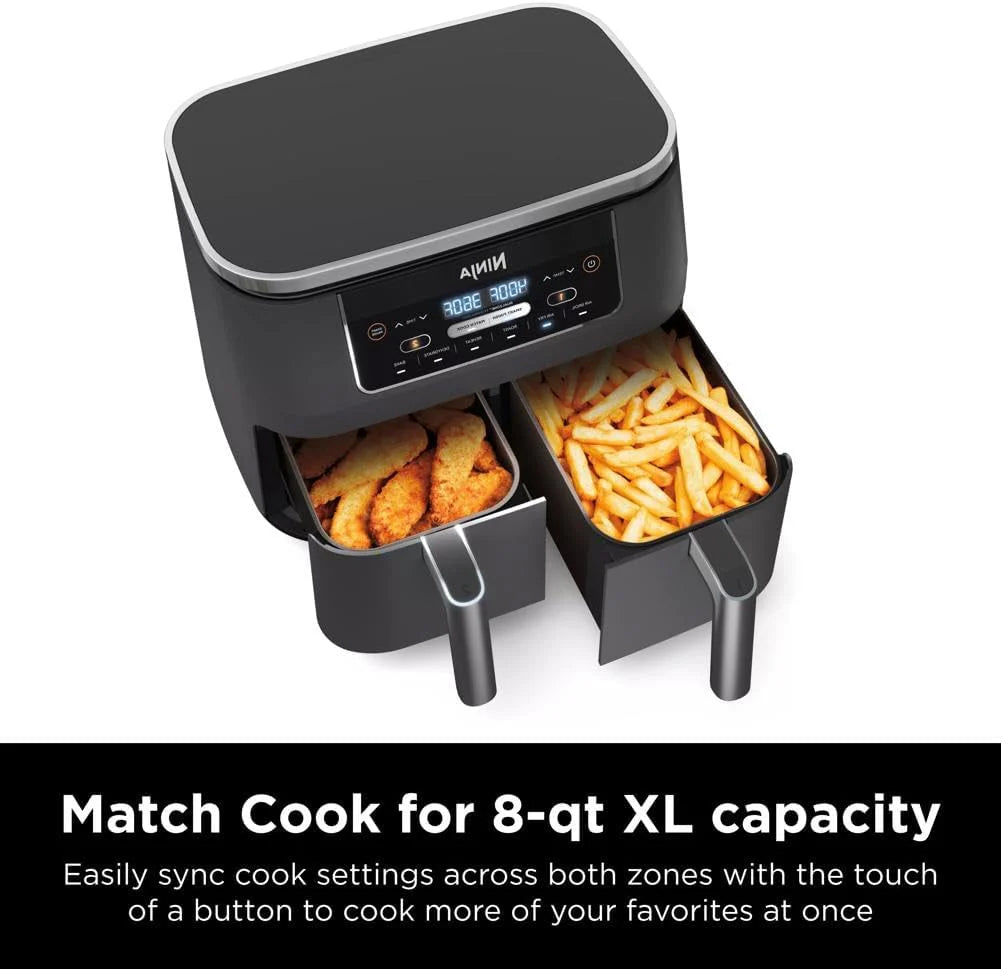 Ninja Foodi 6-in-1 FlexBasket Air Fryer with 7-QT MegaZone & Basket Divider for Large Proteins & Full Meals, Smart Finish Cook 2 Foods 2 Ways, Family Sized Capacity, Air Fry, Roast & More