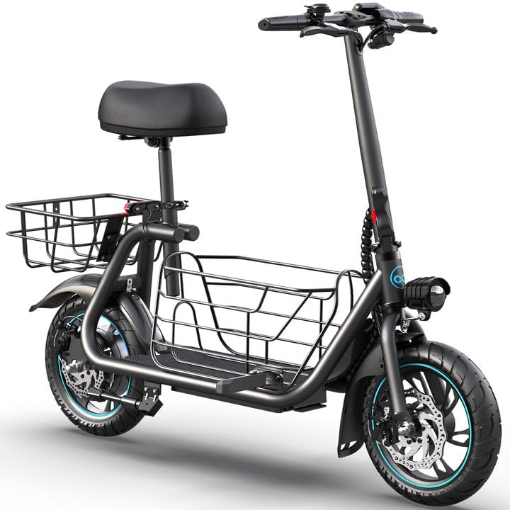 Gyroor Adult Electric Scooter with Large Center Basket, 20 Mile Range, Foldable, and Seat