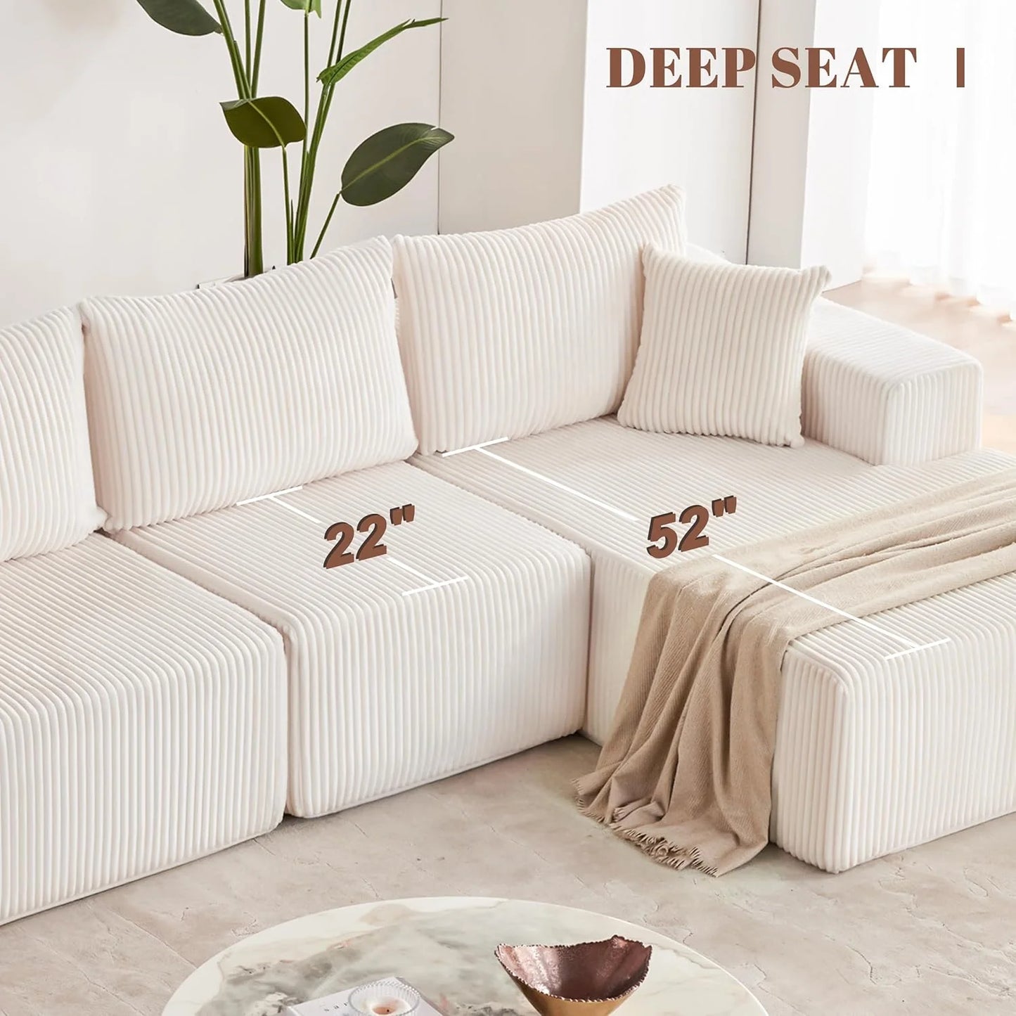 108-inch modular sofa, cloud modular sofa, with deep seat and reclining chair, upholstered sofa