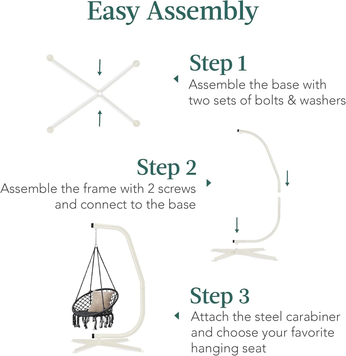 Best Choice Products Metal Hanging Hammock C-Stand for Chair/Weather-Resistant Finish, Offset Base - Stand Only - Black