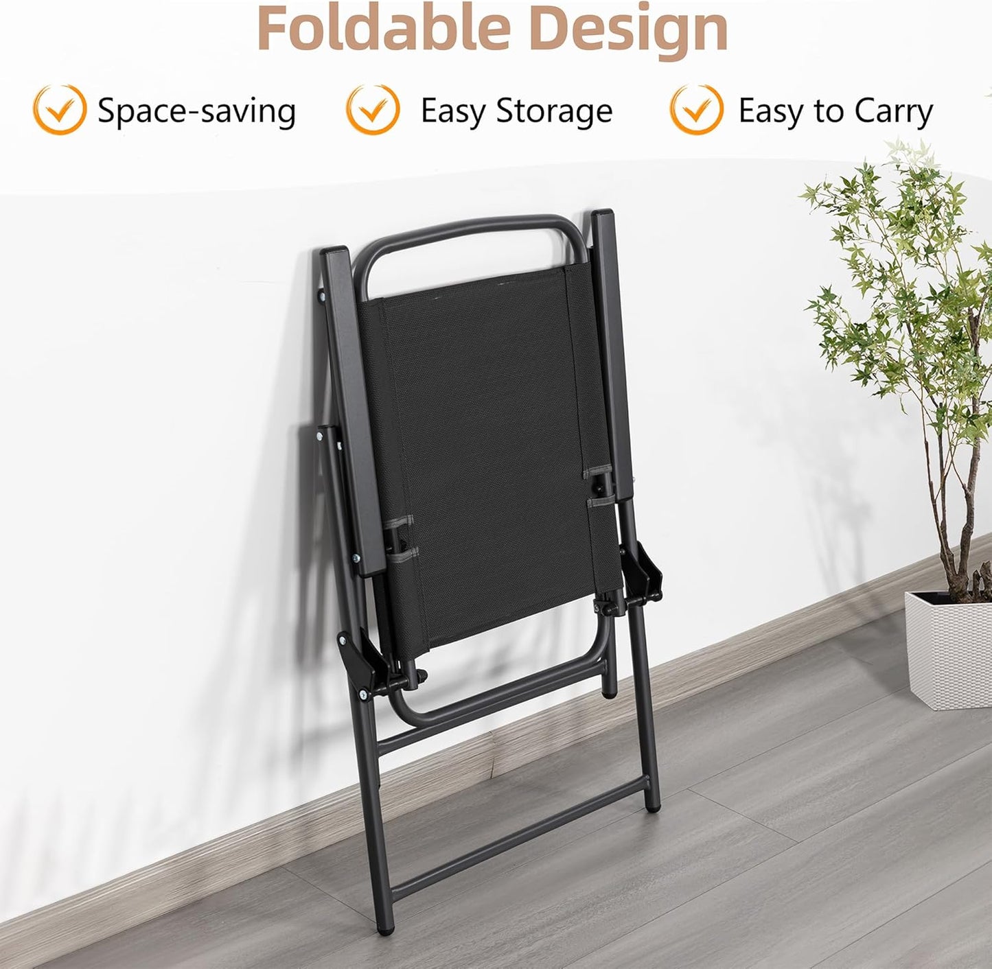 Vongrasig 6 Piece Folding Patio Dining Set,Small Metal Outdoor Garden Patio Table and Chair Set w/Umbrella for Lawn,Deck,Backyard,Black