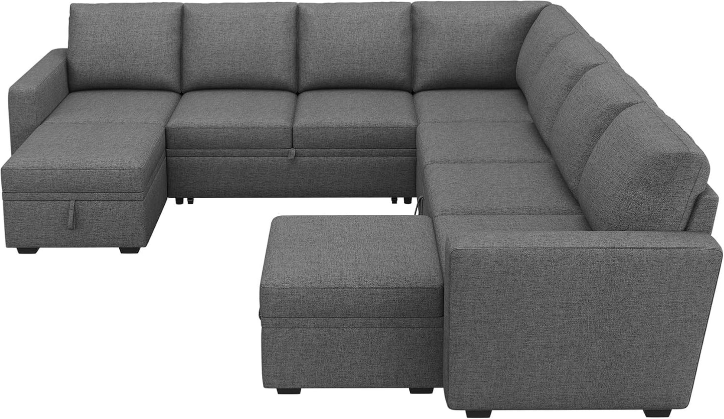 HONBAY Modular Sectional Sleeper Sofa with Pull Out Bed, L Shaped Couch with Storage Seat, Convertible Sectional Couches for Living Room
