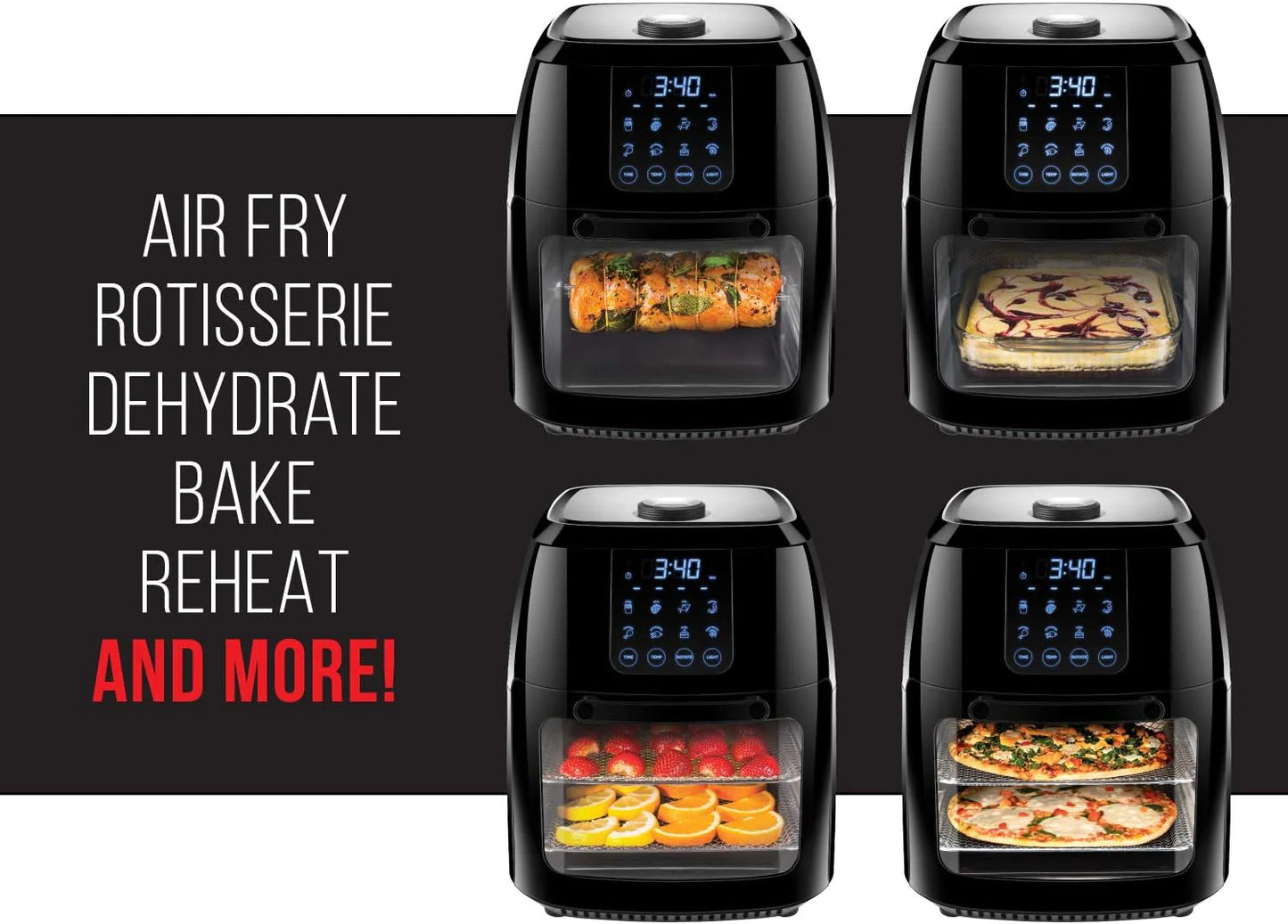 Chefman Compact 6.3-Quart Digital Air Fryer with Rotisserie, Dehydrator, and Convection Oven, 8 Touchscreen Presets